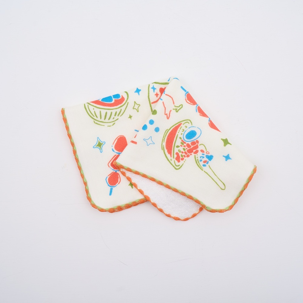 印花樂紗布方塊巾/夜市/橘藍綠