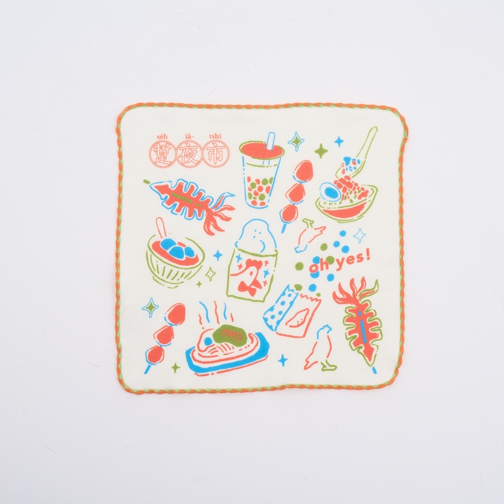 印花樂紗布方塊巾/夜市/橘藍綠