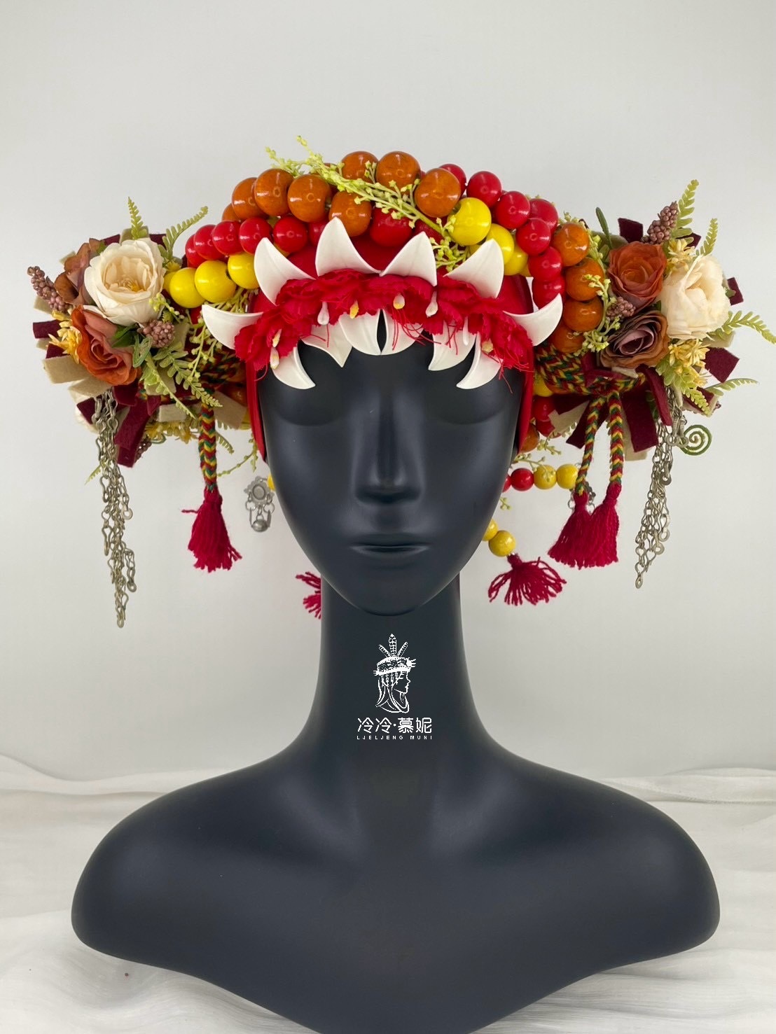 M-No.55木珠配花轉珠頭飾56cm