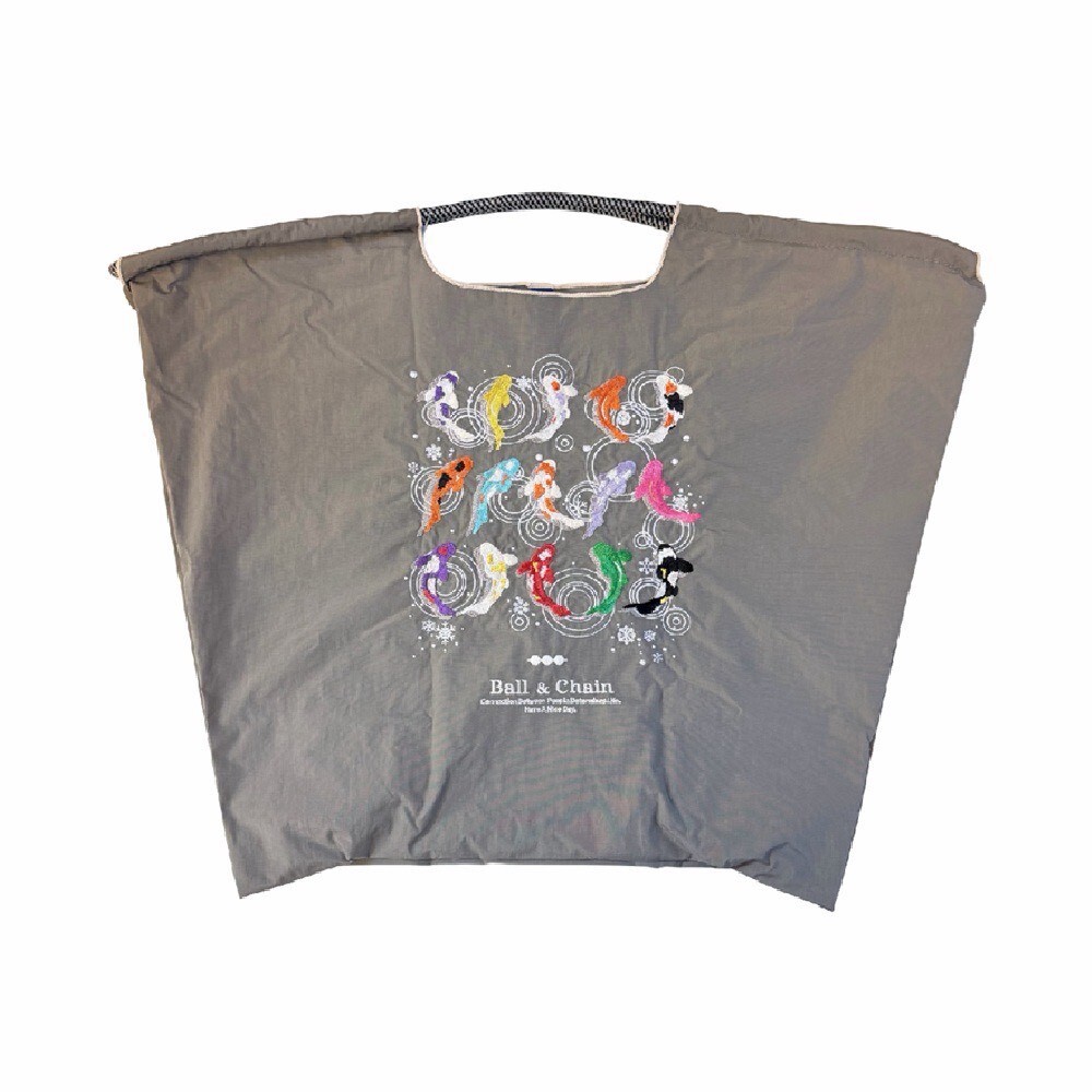 Ball＆Chain 刺繡環保購物袋 L號 - 灰 (30112085)