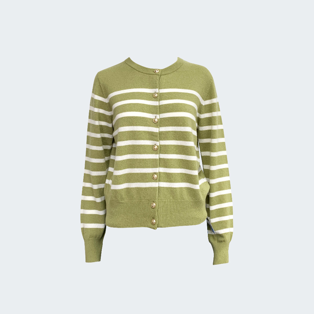 溫柔城市條紋羊絨針織開襟衫