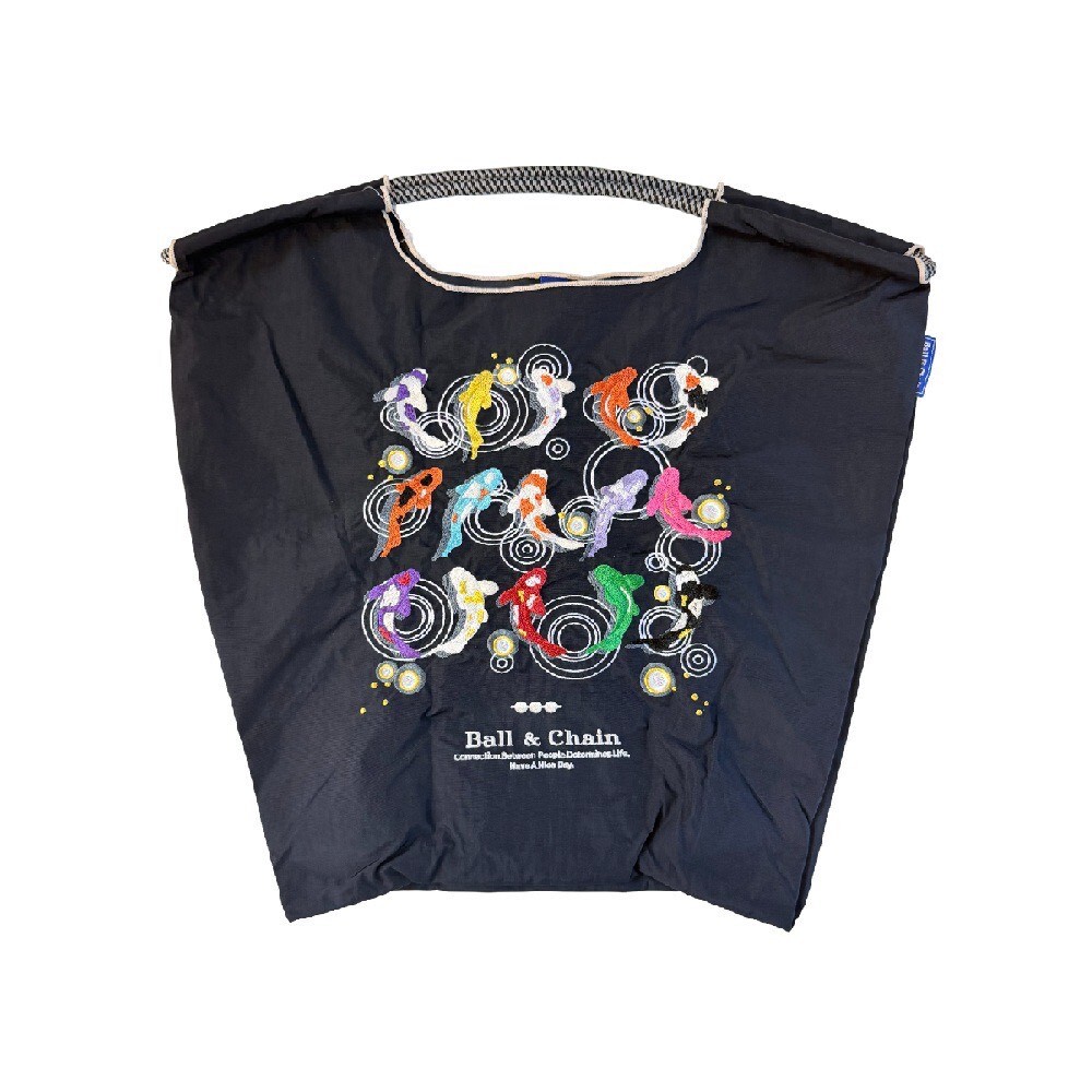 Ball＆Chain 刺繡環保購物袋 M號 - 深藍 (30102097)