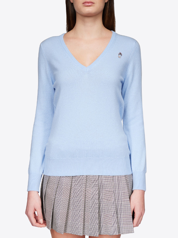 VIVETTA 手飾刺繡 V 領羊絨上衣(天藍)