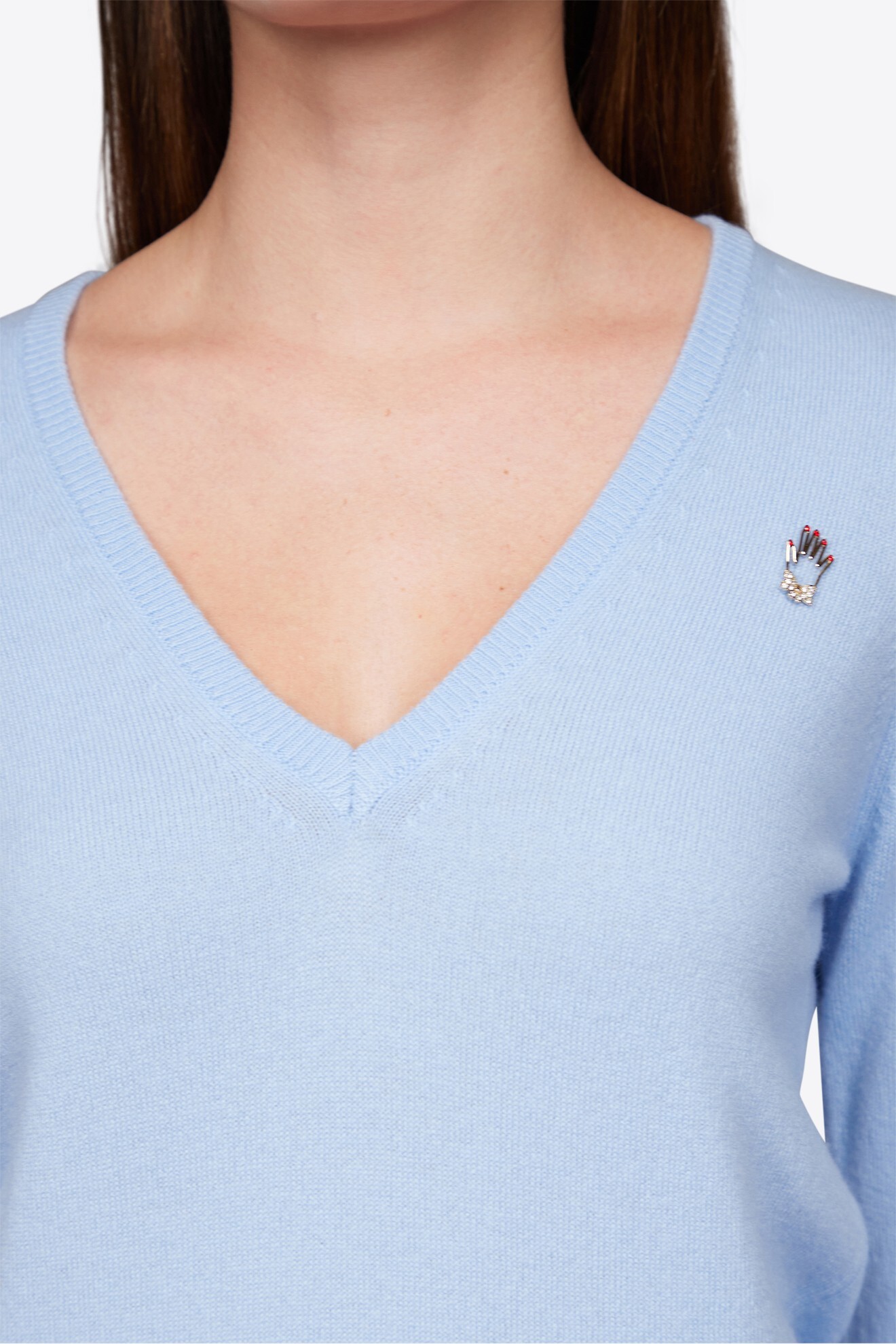 VIVETTA 手飾刺繡 V 領羊絨上衣(天藍)