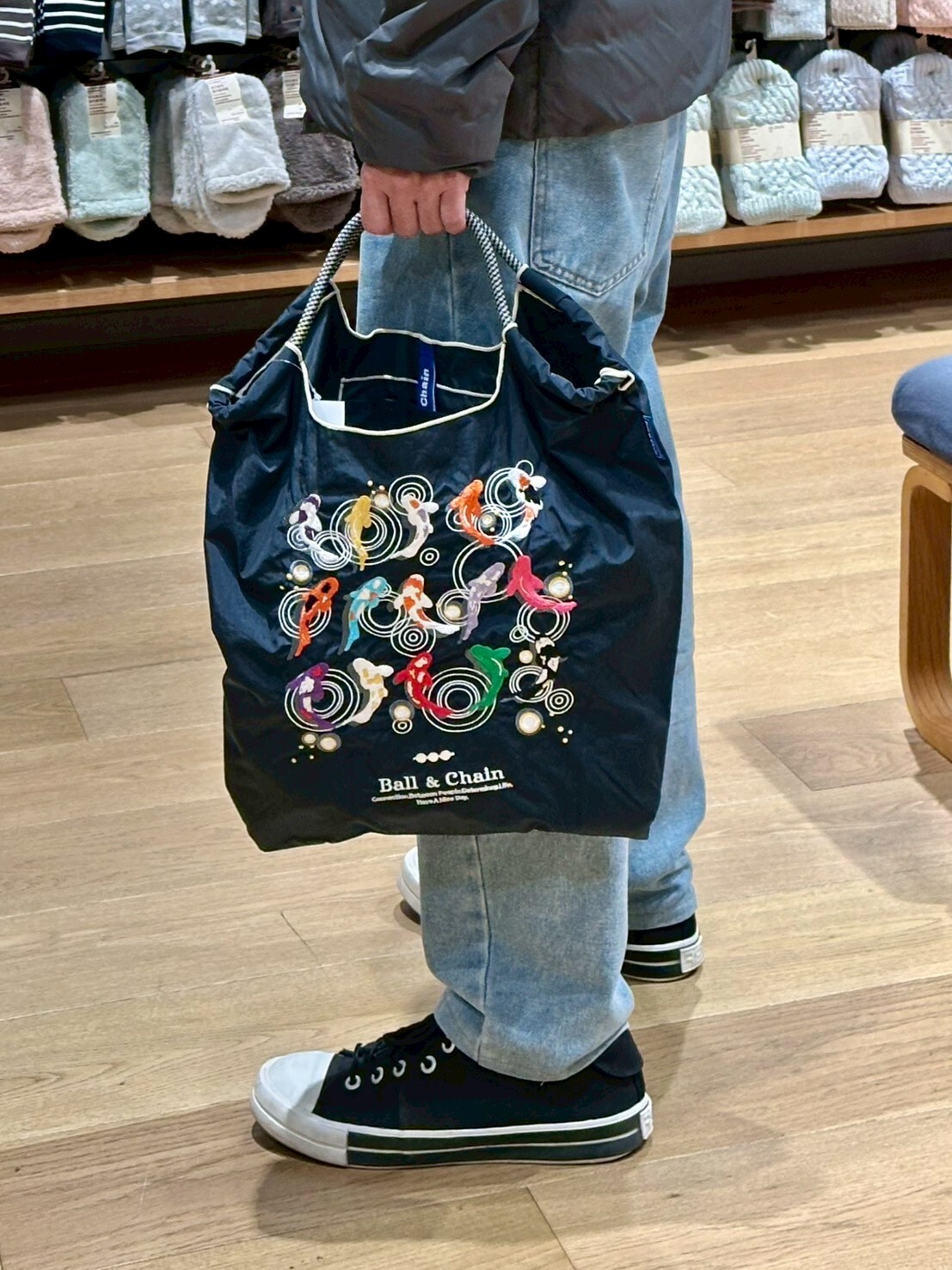 Ball＆Chain 刺繡環保購物袋 M號 - 深藍 (30102097)