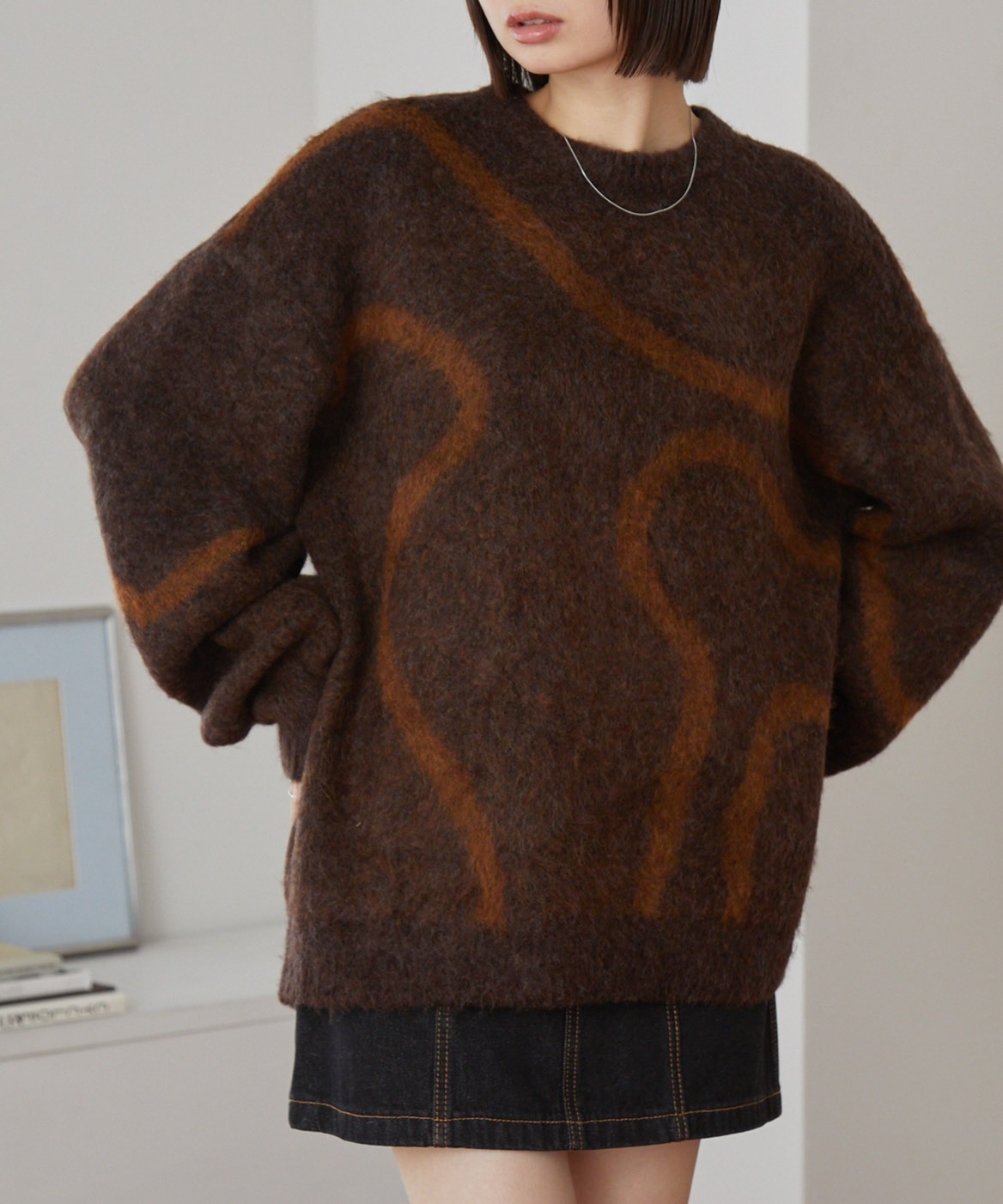 #現貨 日本限定 MONO MART 仿馬海毛質感 刺繡圖案 寬鬆版 圓領針織衫 四色