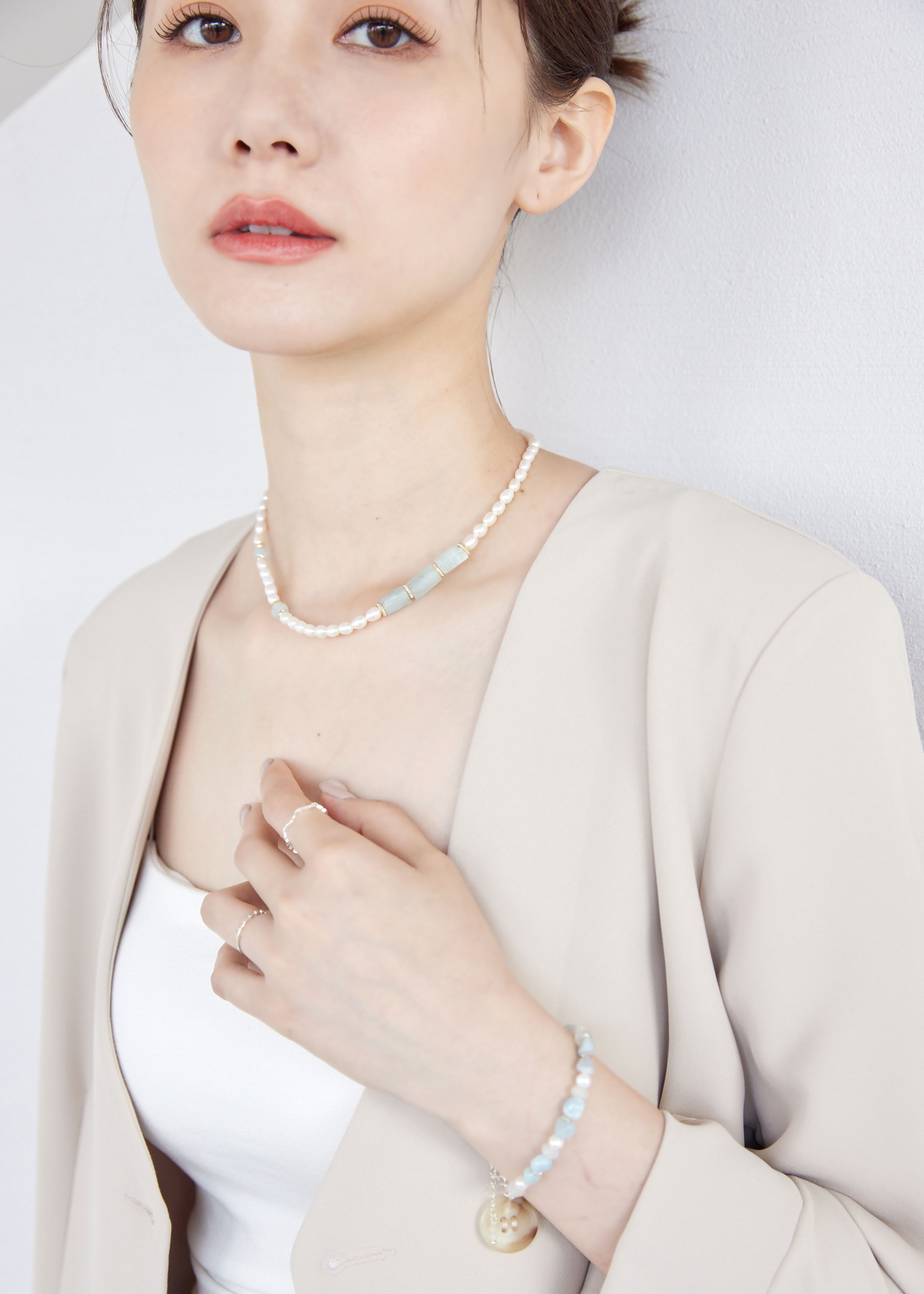 Oriana 珍珠項鍊-海藍寶