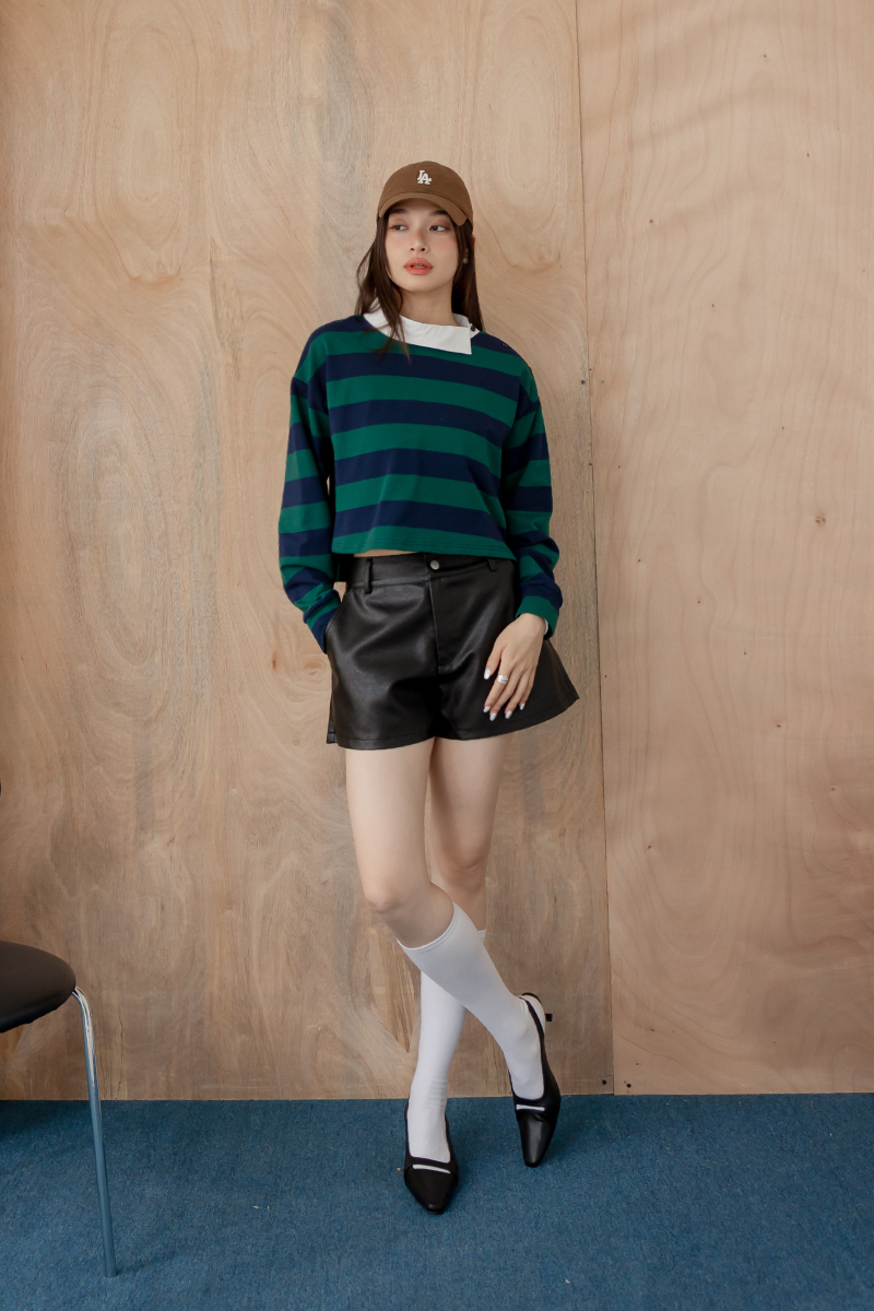 側釦撞色條紋上衣