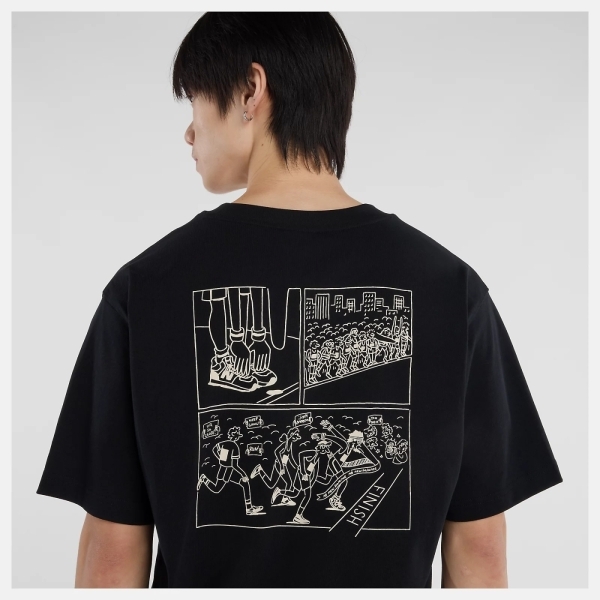 NEW BALANCE 短T NB 黑色 馬拉松圖案 短袖 上衣 男 MT53921BK