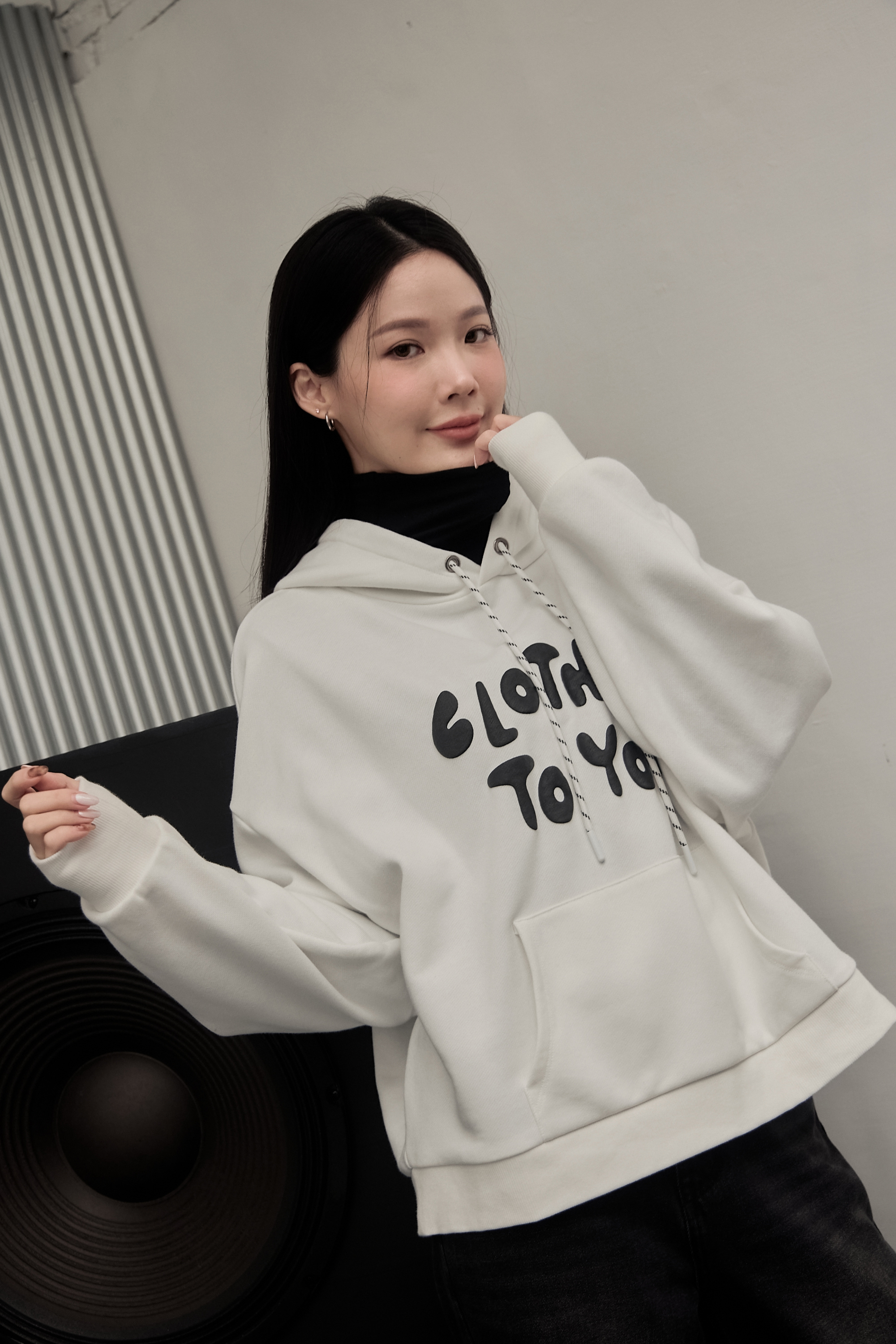 Gmade/CLOTHES TO YOU-立體泡泡中長版落肩Hoodie-白