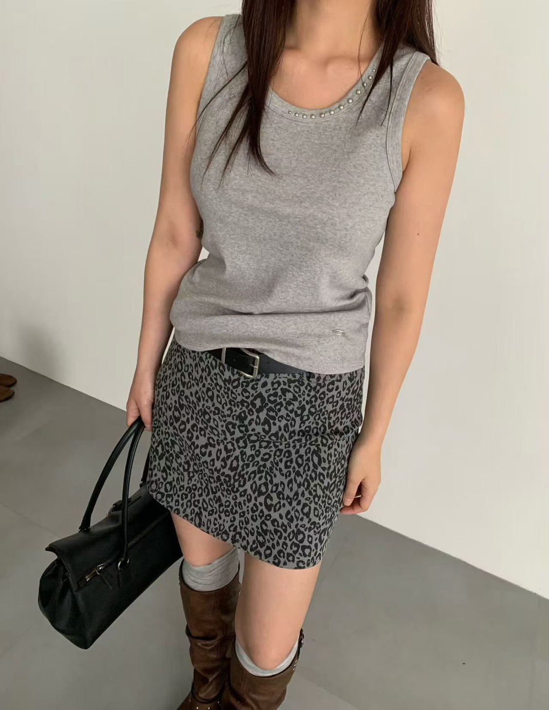 豹紋挺版短裙