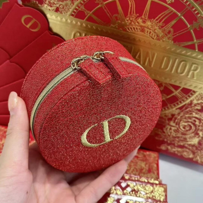 DIOR迪奧 限定 金燦紅圓餅包 小圓餅包