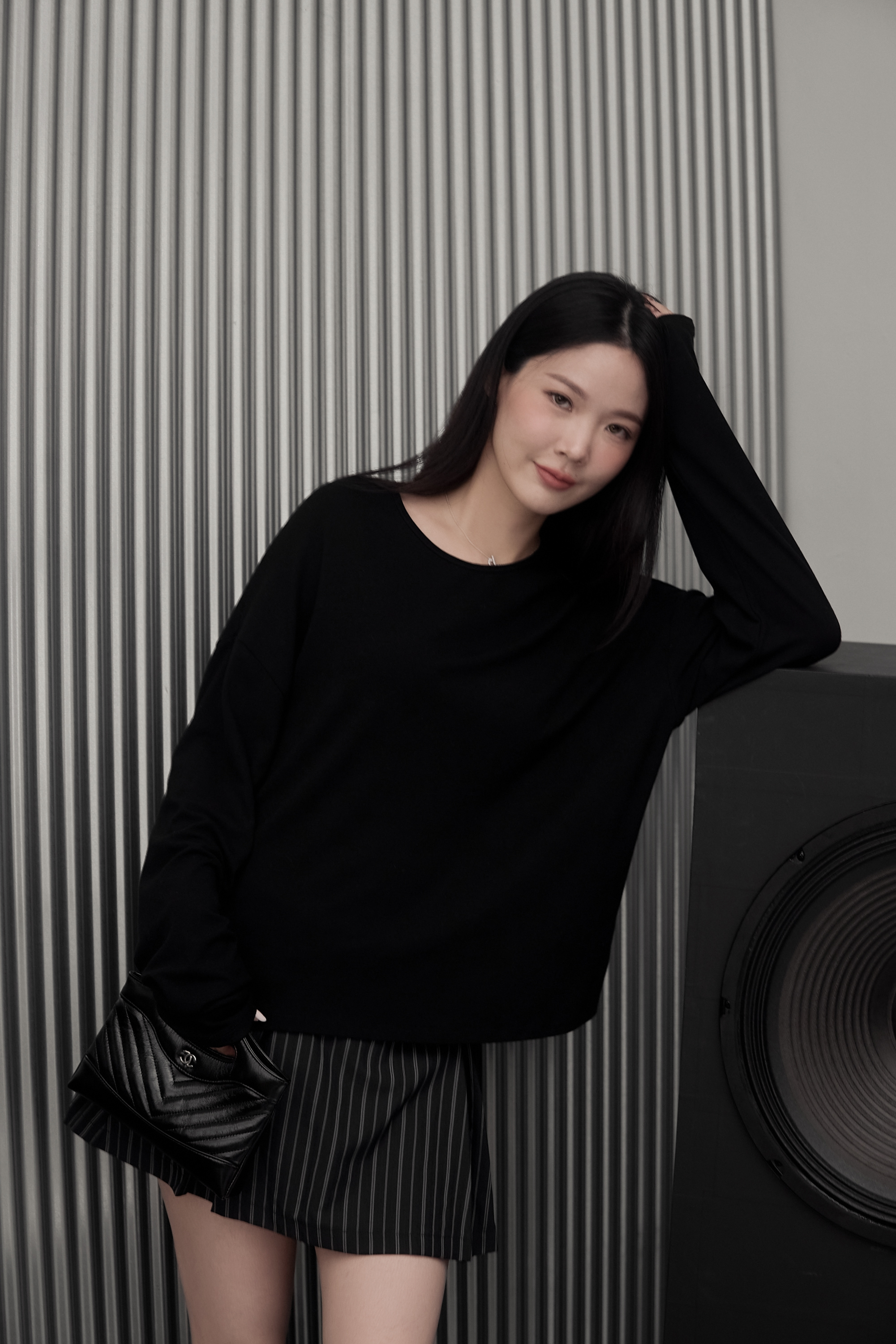 Gmade/寬鬆親膚麻糬感素面長袖-黑