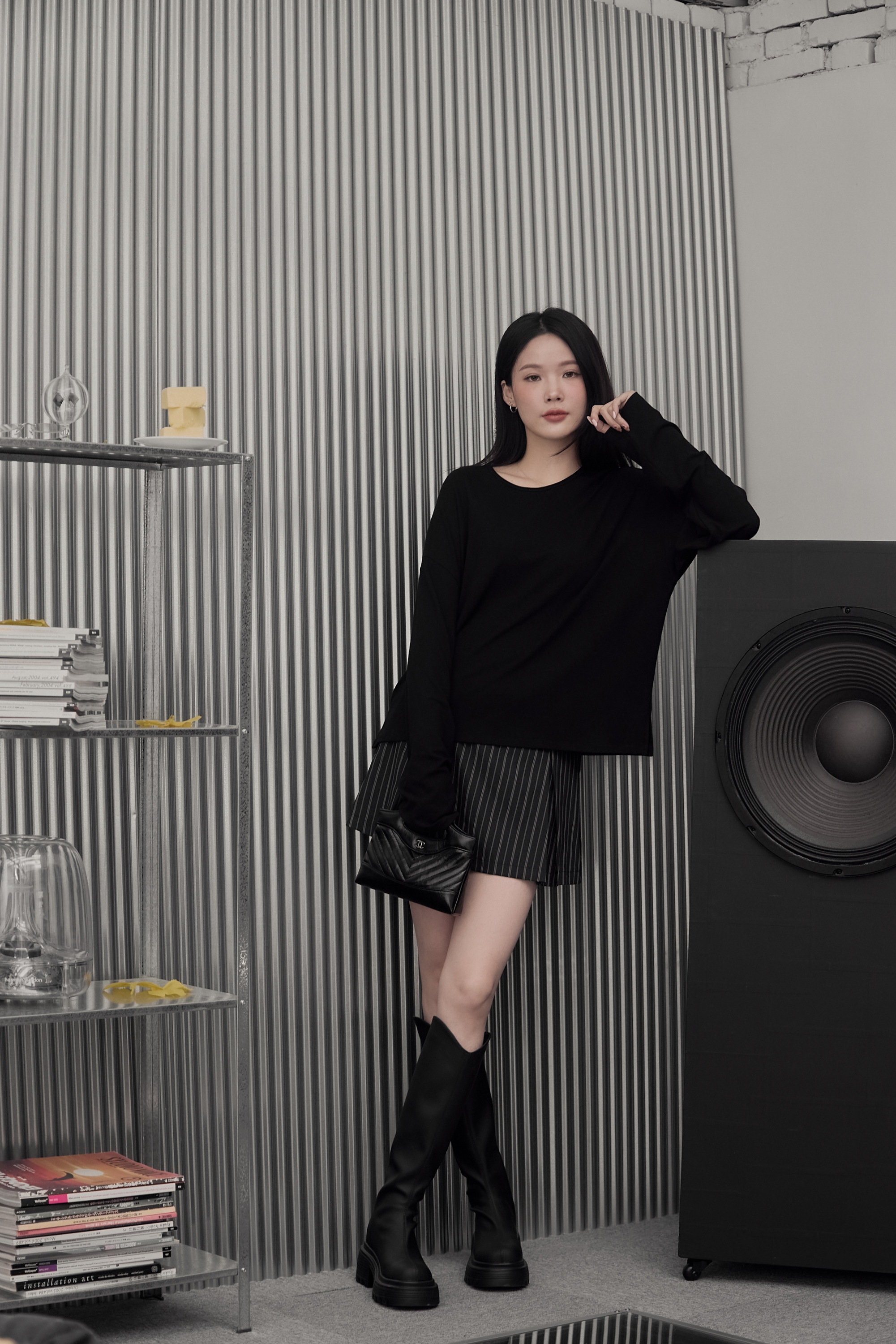 Gmade/寬鬆親膚麻糬感素面長袖-黑