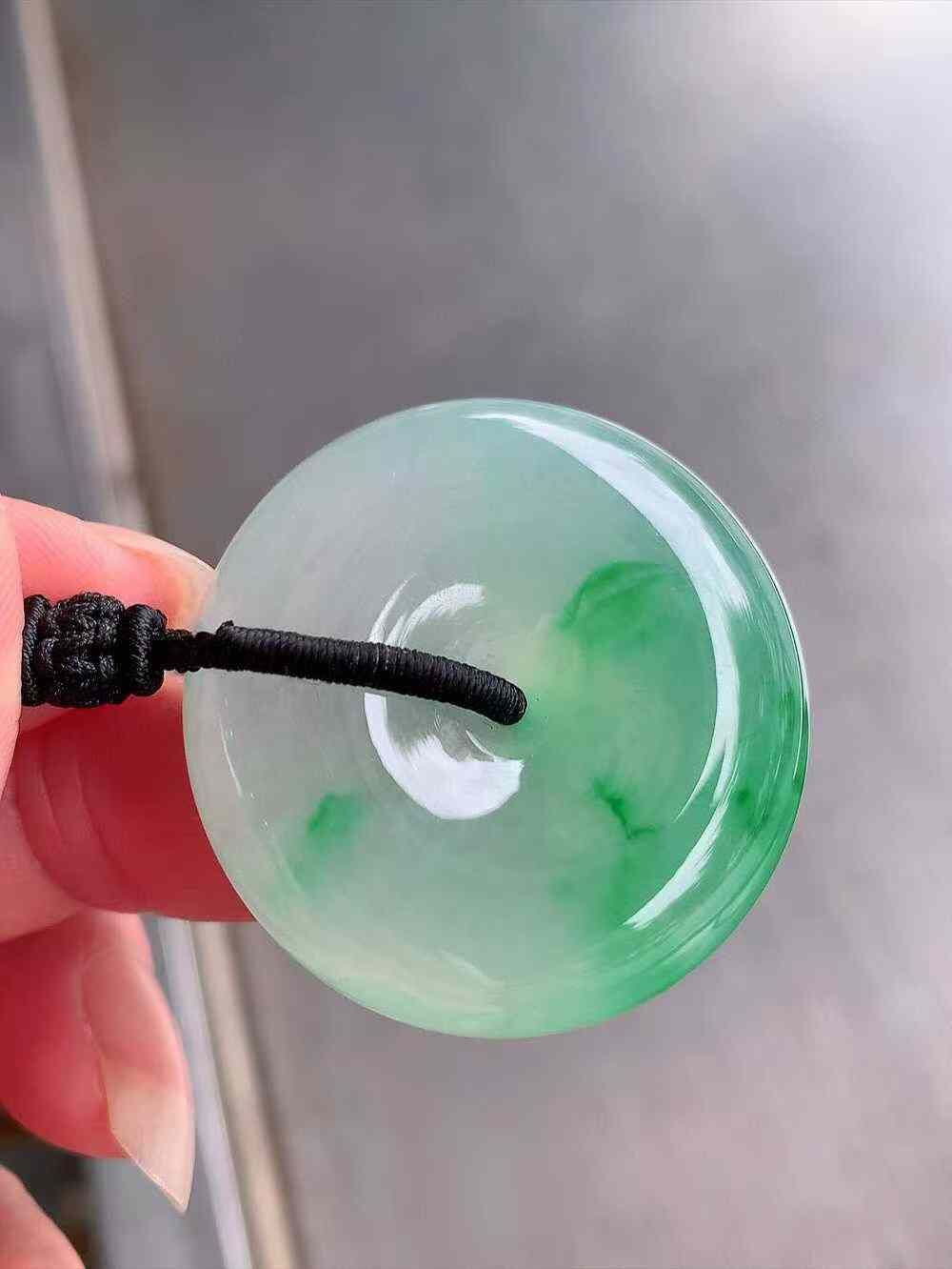 翡翠冰玻種飄綠平安扣 (37mm直徑),天然翡翠A玉, 緬甸玉, Jade, Jadeite