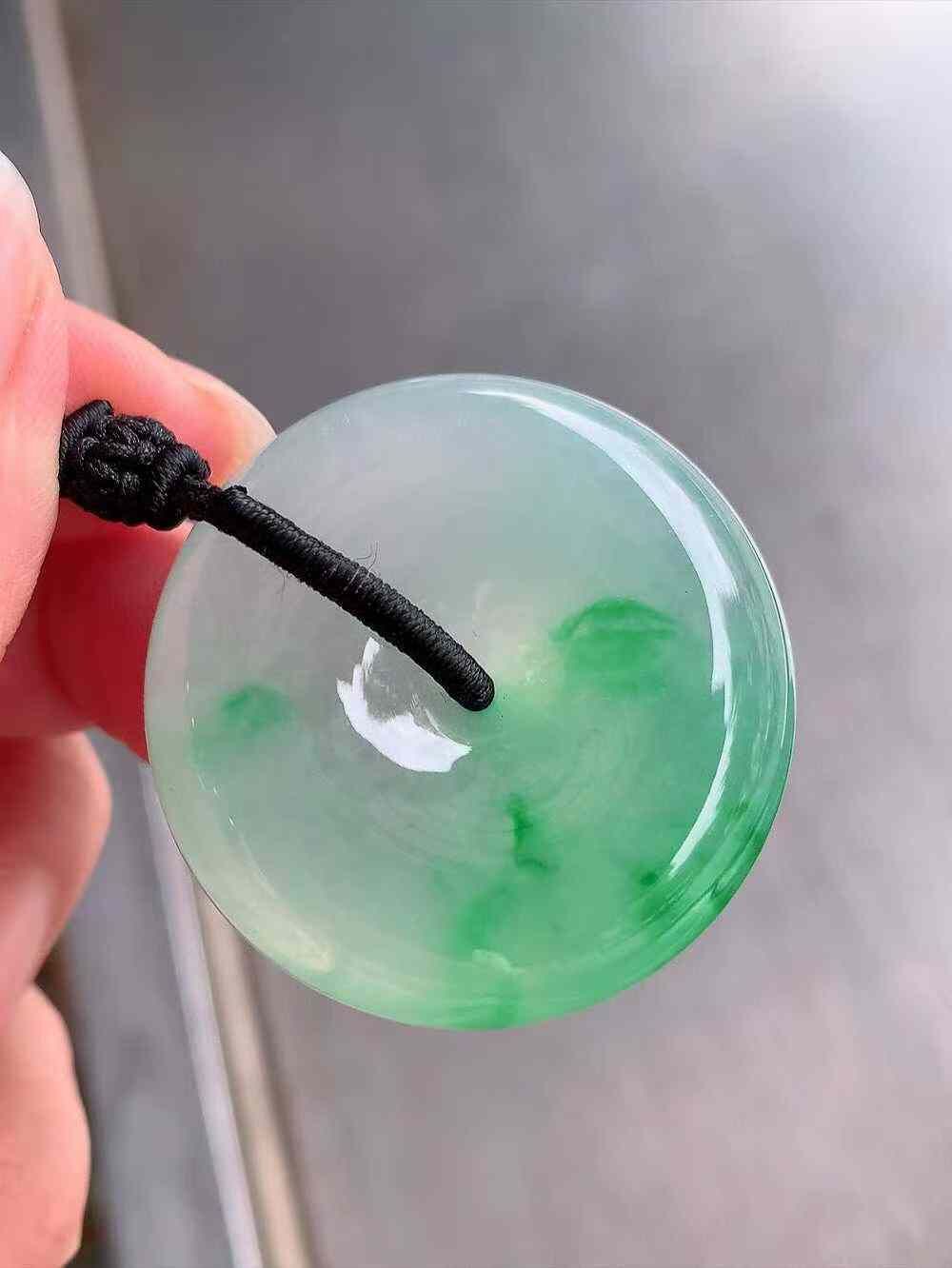 翡翠冰玻種飄綠平安扣 (37mm直徑),天然翡翠A玉, 緬甸玉, Jade, Jadeite