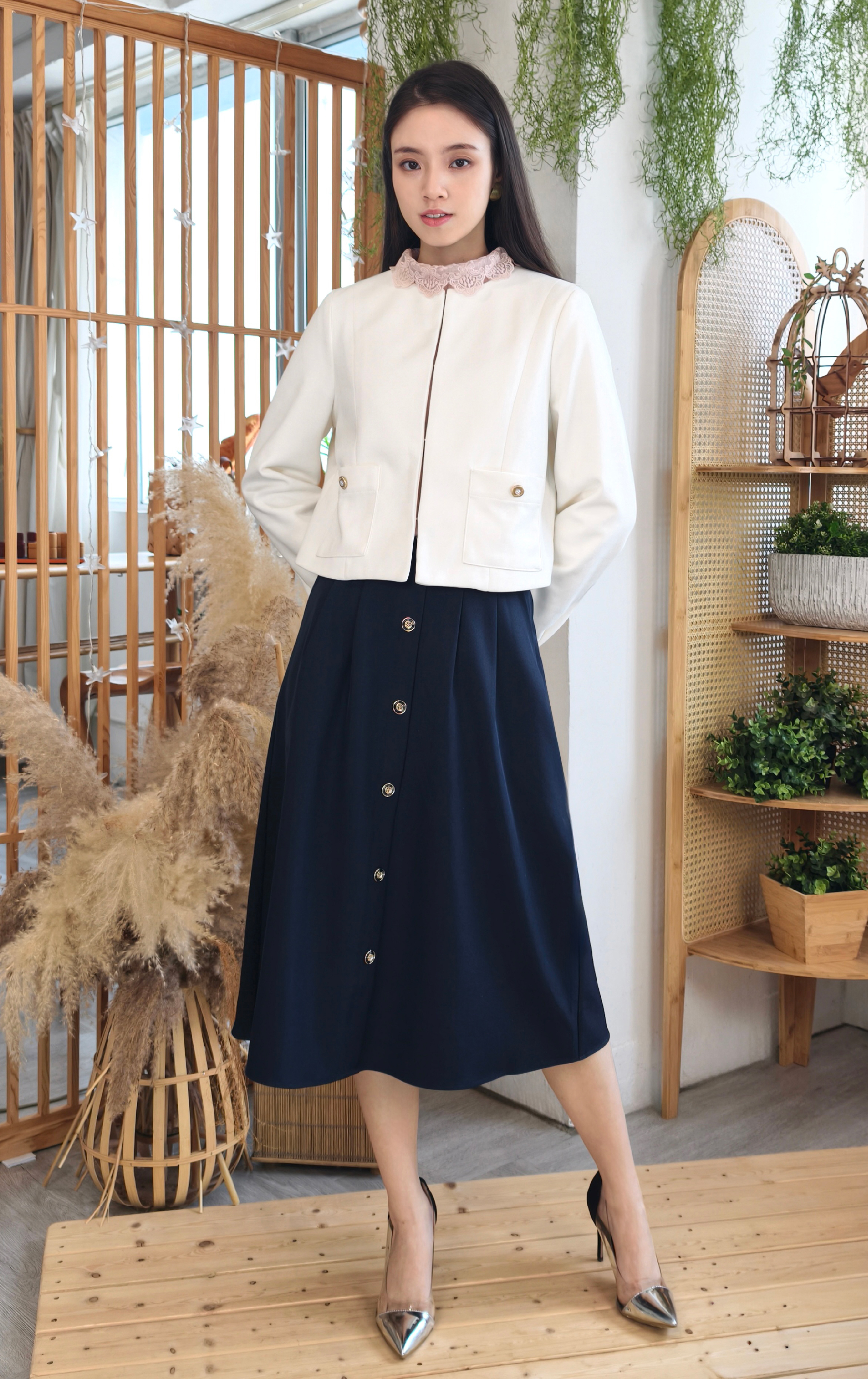 銅色鈕扣長裙 SK0757