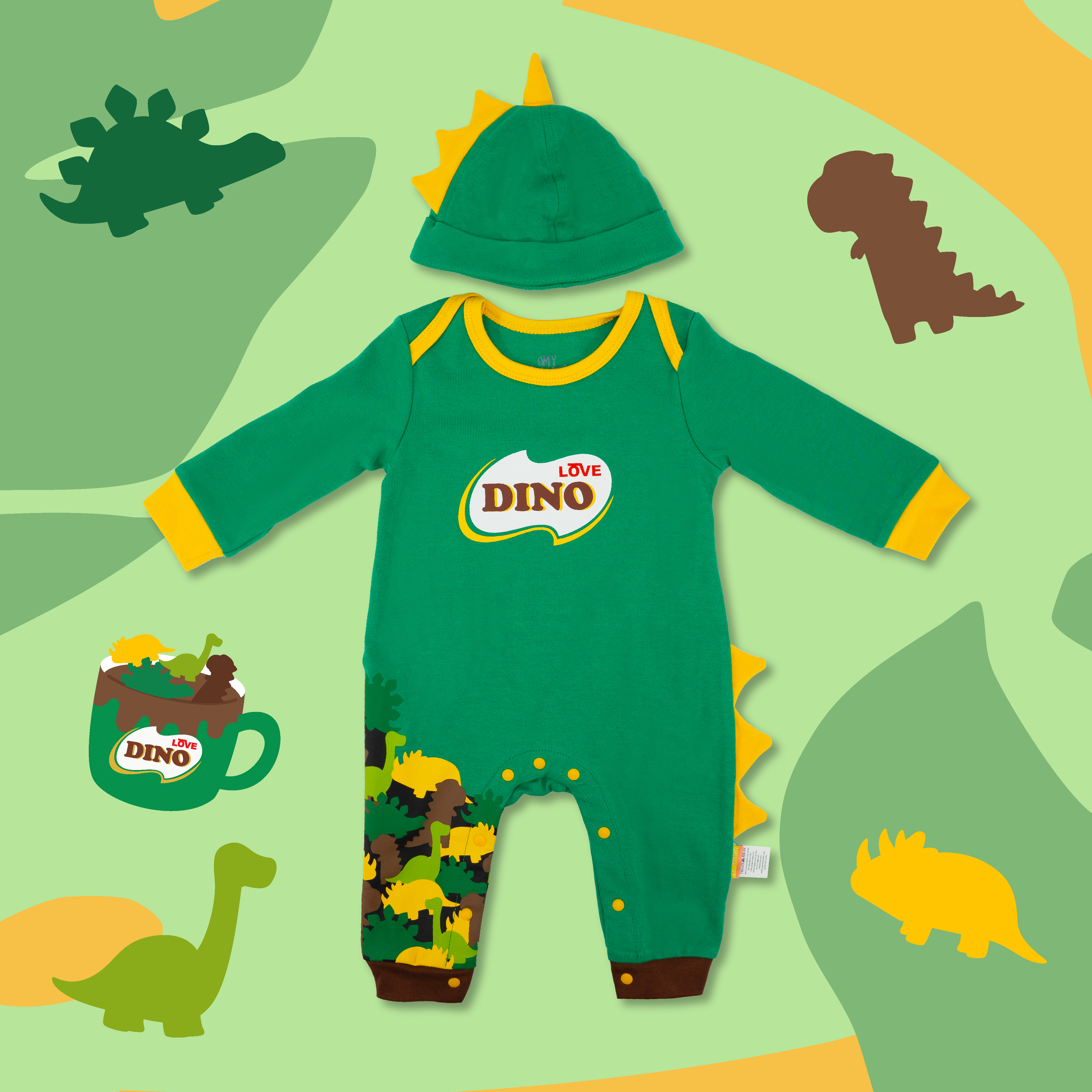 美綠恐龍狂迷長袖連身衣連帽