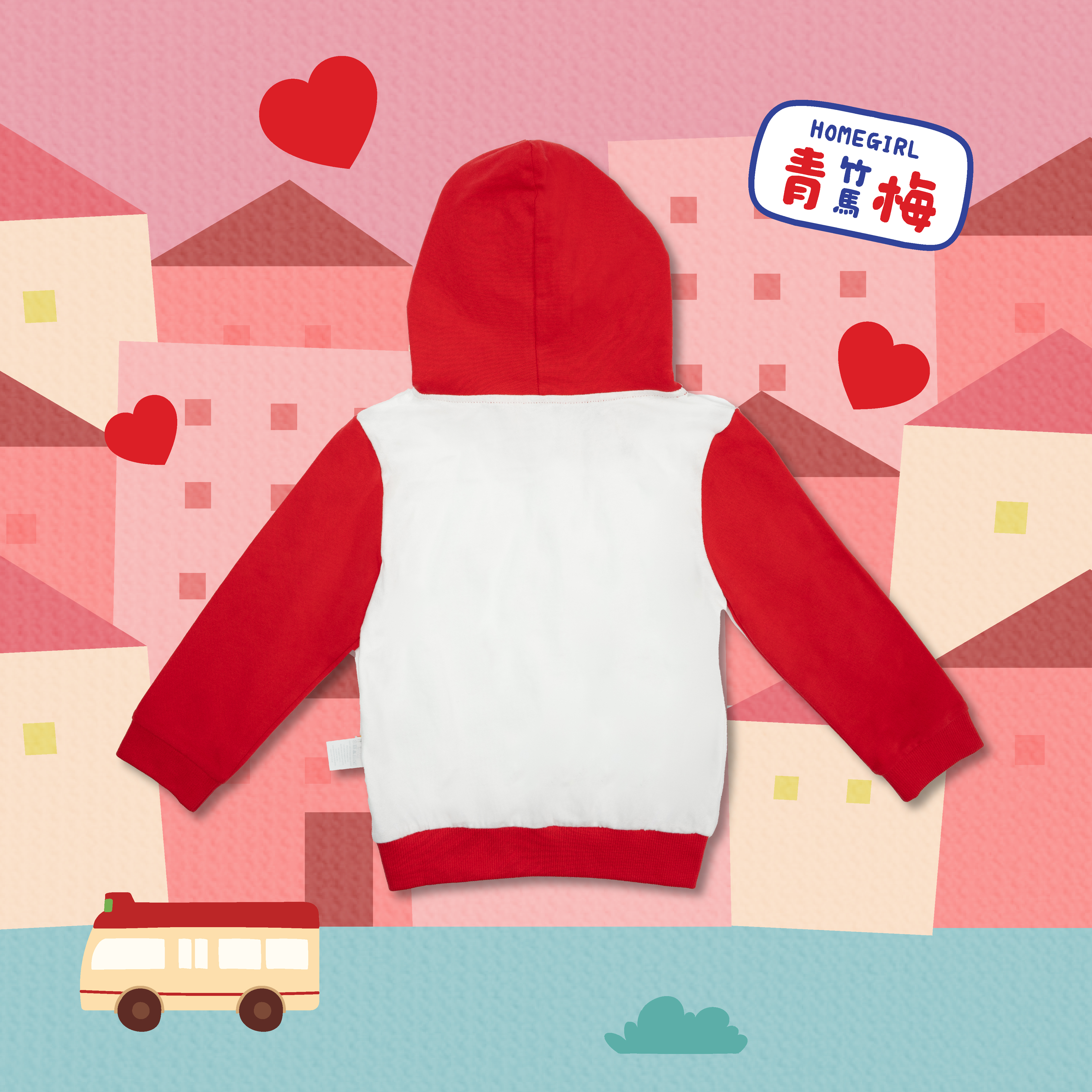 Mini B 青梅 連帽長袖衛衣 (紅色）