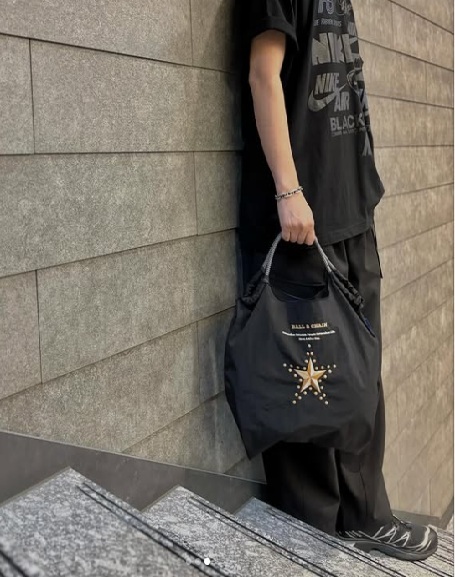 Ball＆Chain 刺繡環保購物袋 M號 - 黑 (30106101)