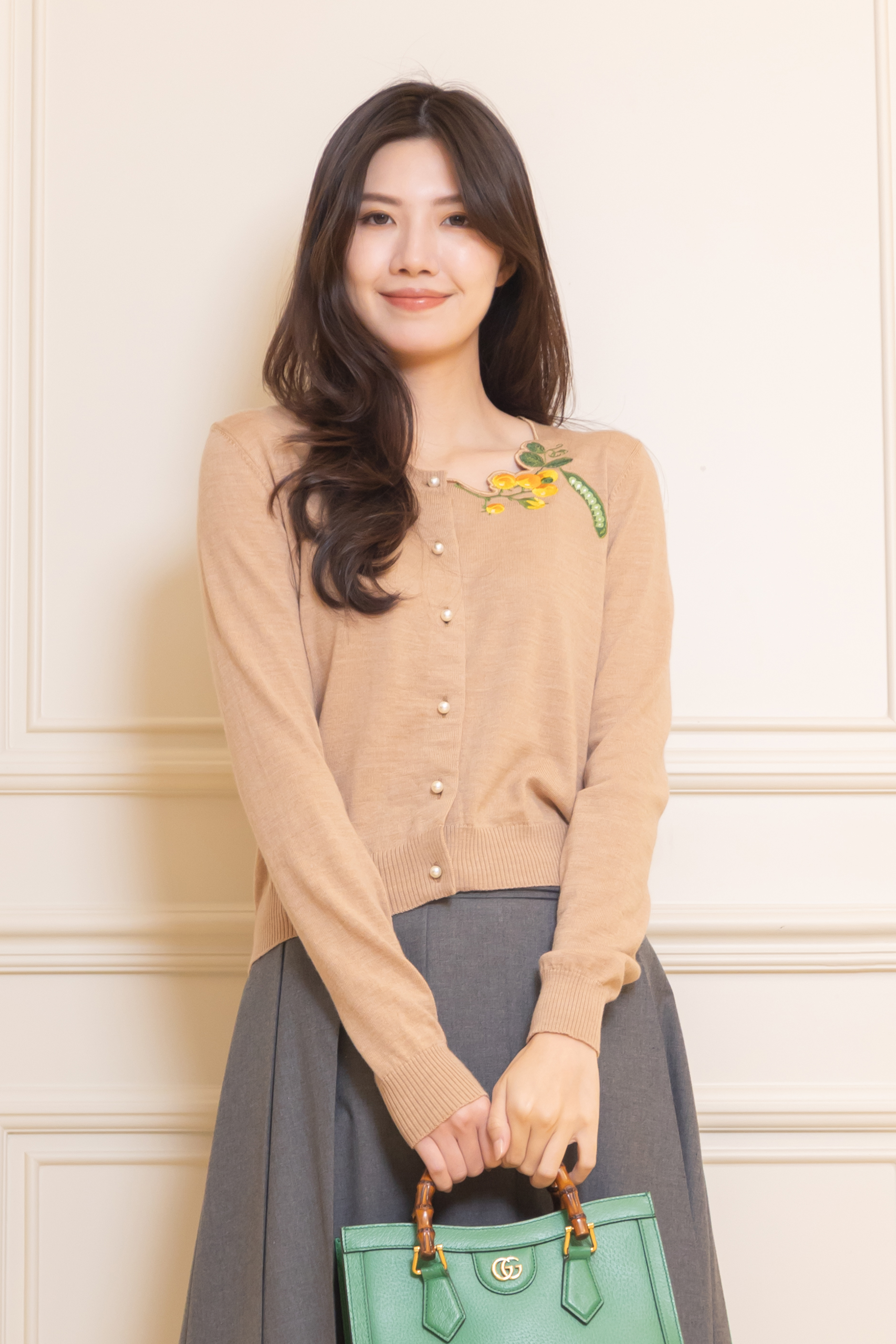 VIVETTA  繡花珍珠釦針織外套(小麥色)