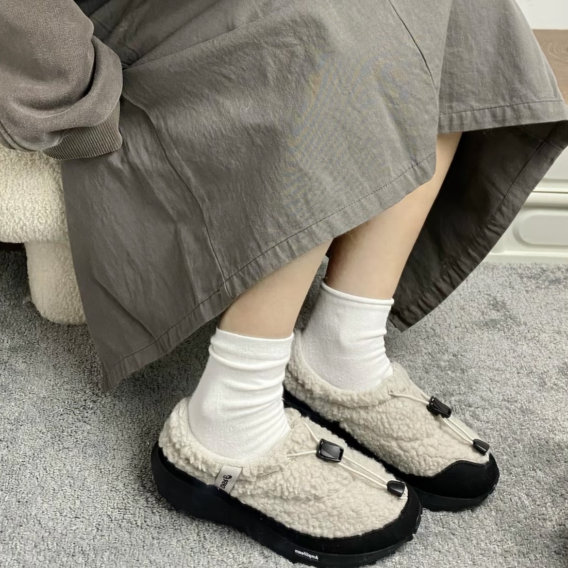 ASICS GEL-SONOMA WT 灰白黑底 泰迪毛毛拖 復古 保暖 1203B036-020