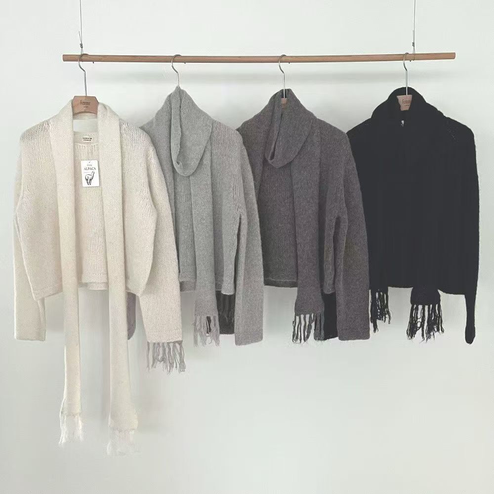 LF5201 羊駝毛短版開襟衫圍巾套裝