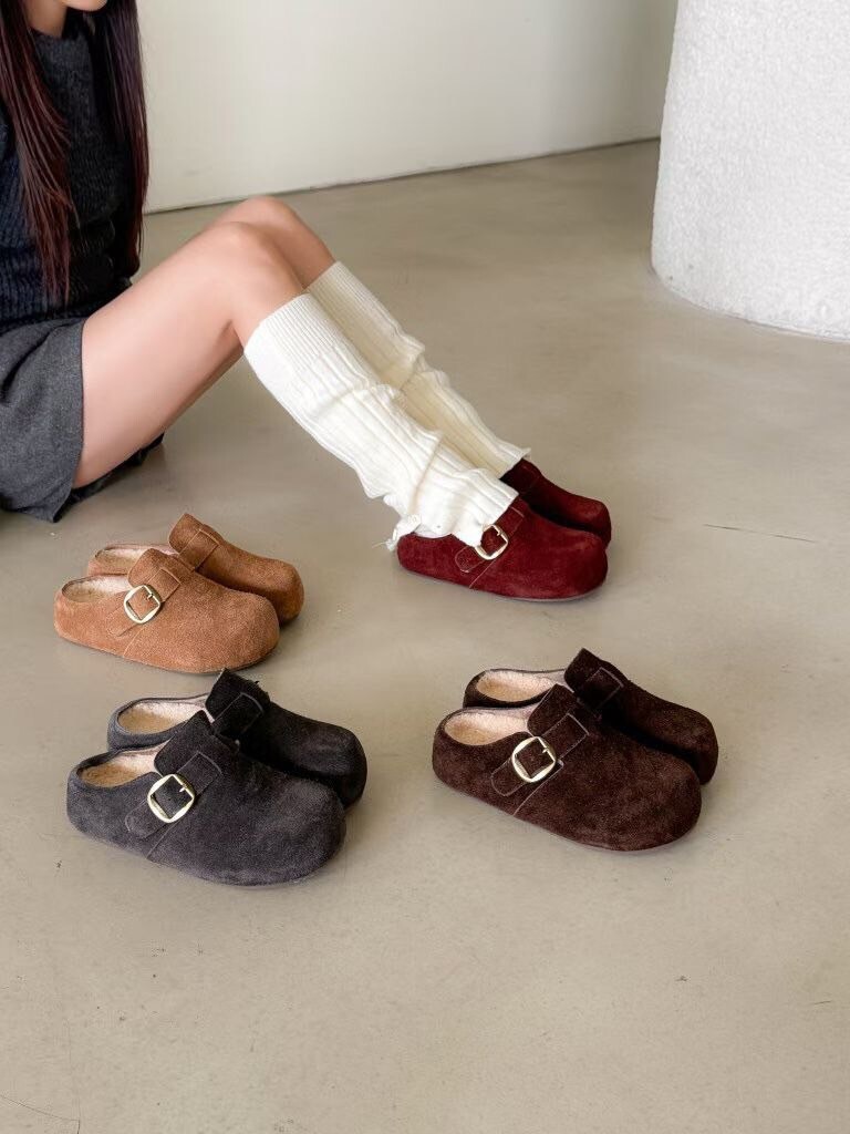 溫暖內鋪毛毛方釦厚底勃肯鞋 / 4色