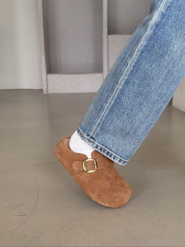 溫暖內鋪毛毛方釦厚底勃肯鞋 / 4色