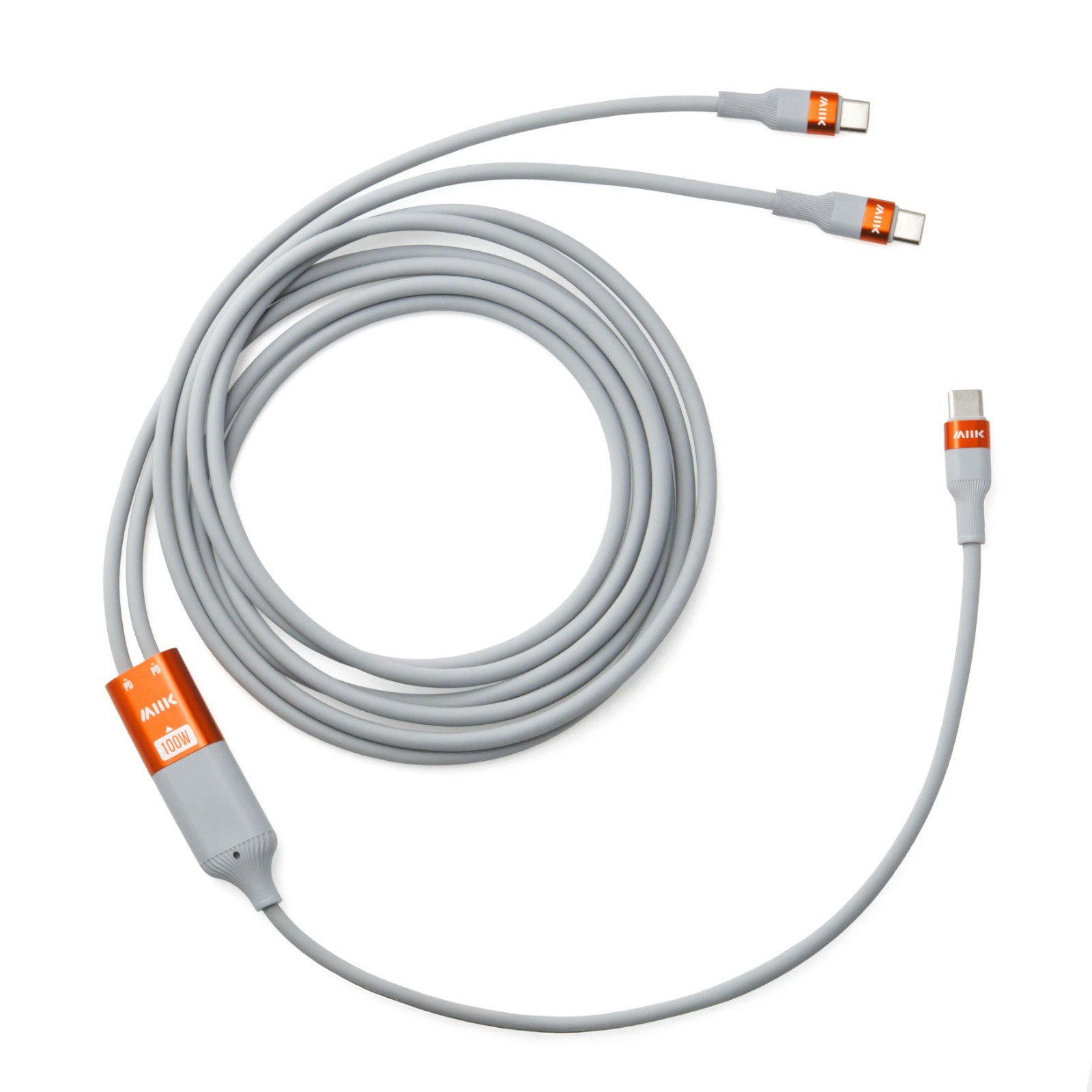 M2K (1 For 2) Data Cable【1拖2】100W Type-C充電線 - 灰色橙頭