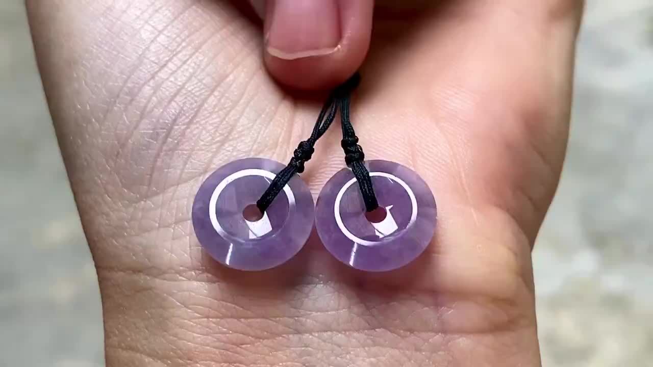 115544 翡翠紅春紫平安扣一對 (12.6mm直徑)