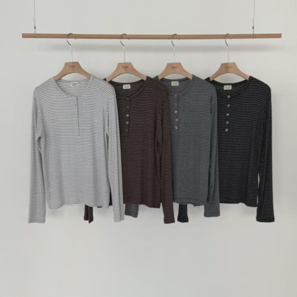 LF5212 慵懶條紋排扣長袖上衣