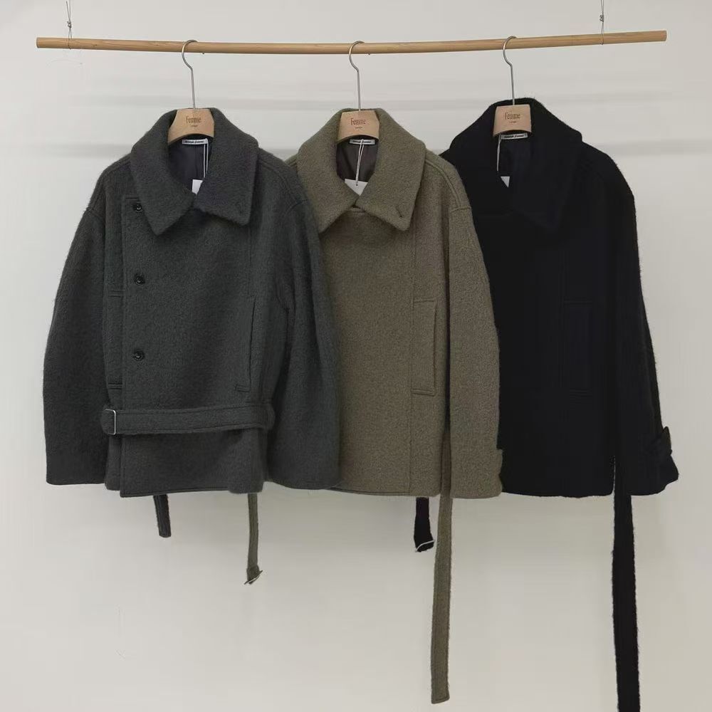 LF5213 短版羊毛混紡翻領毛呢大衣