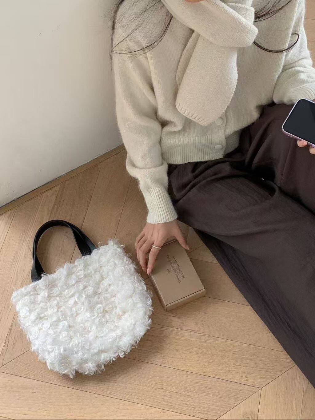 可愛QQ捲捲毛手提托特包 / 4色