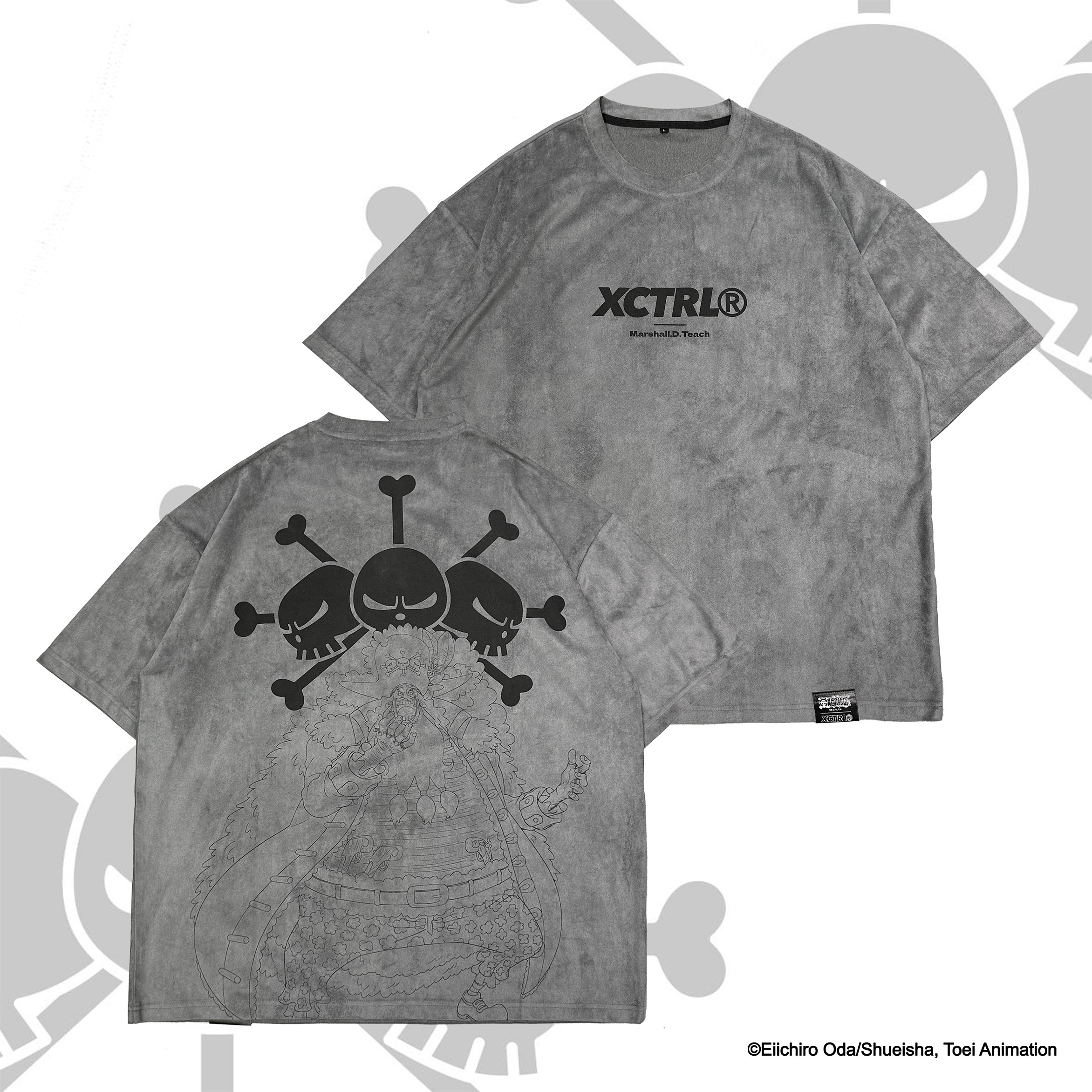 XCTRL® x 航海王 黑鬍子皮絨寬版短T-灰