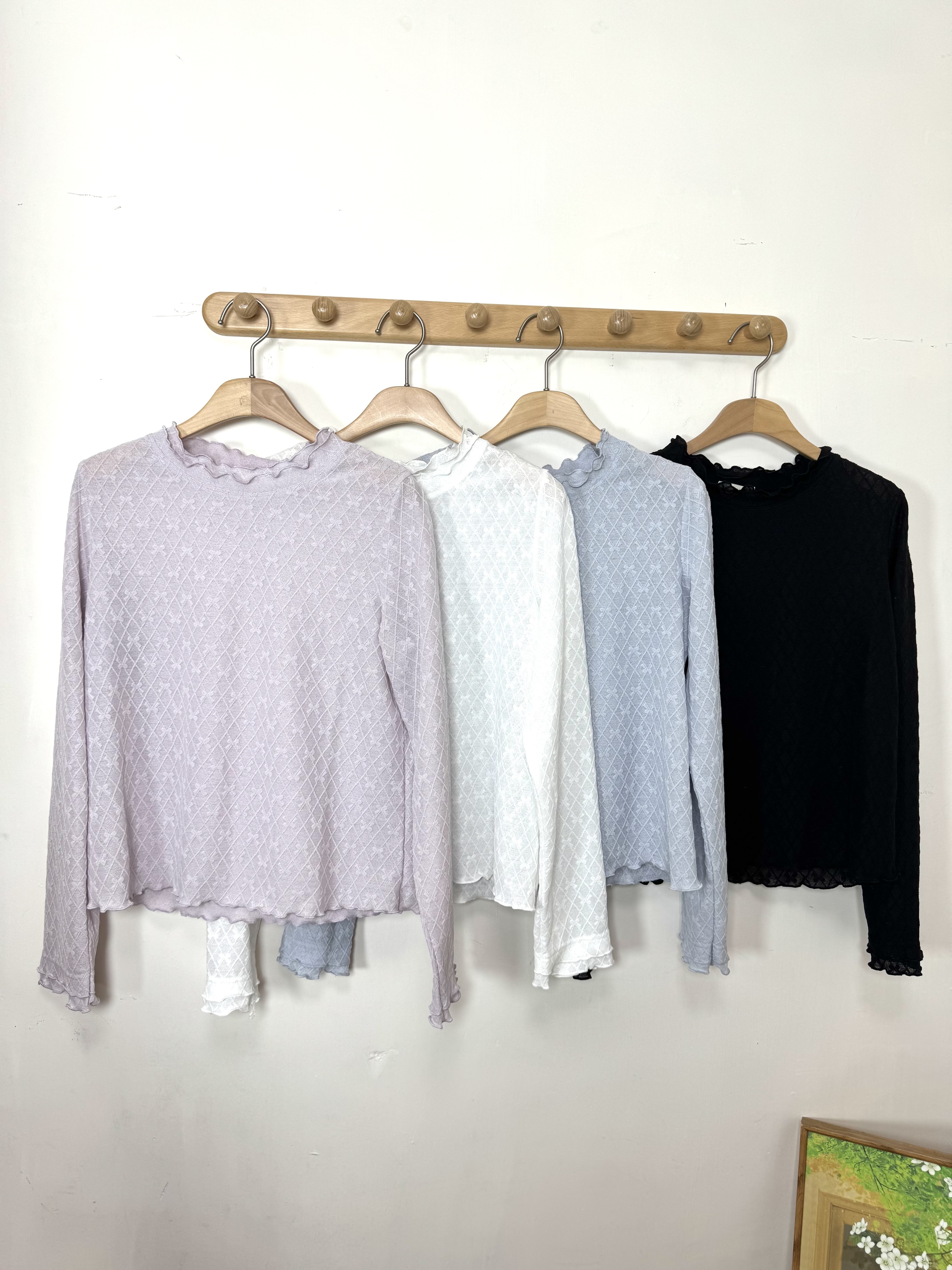 網格蝴蝶結捲邊Top