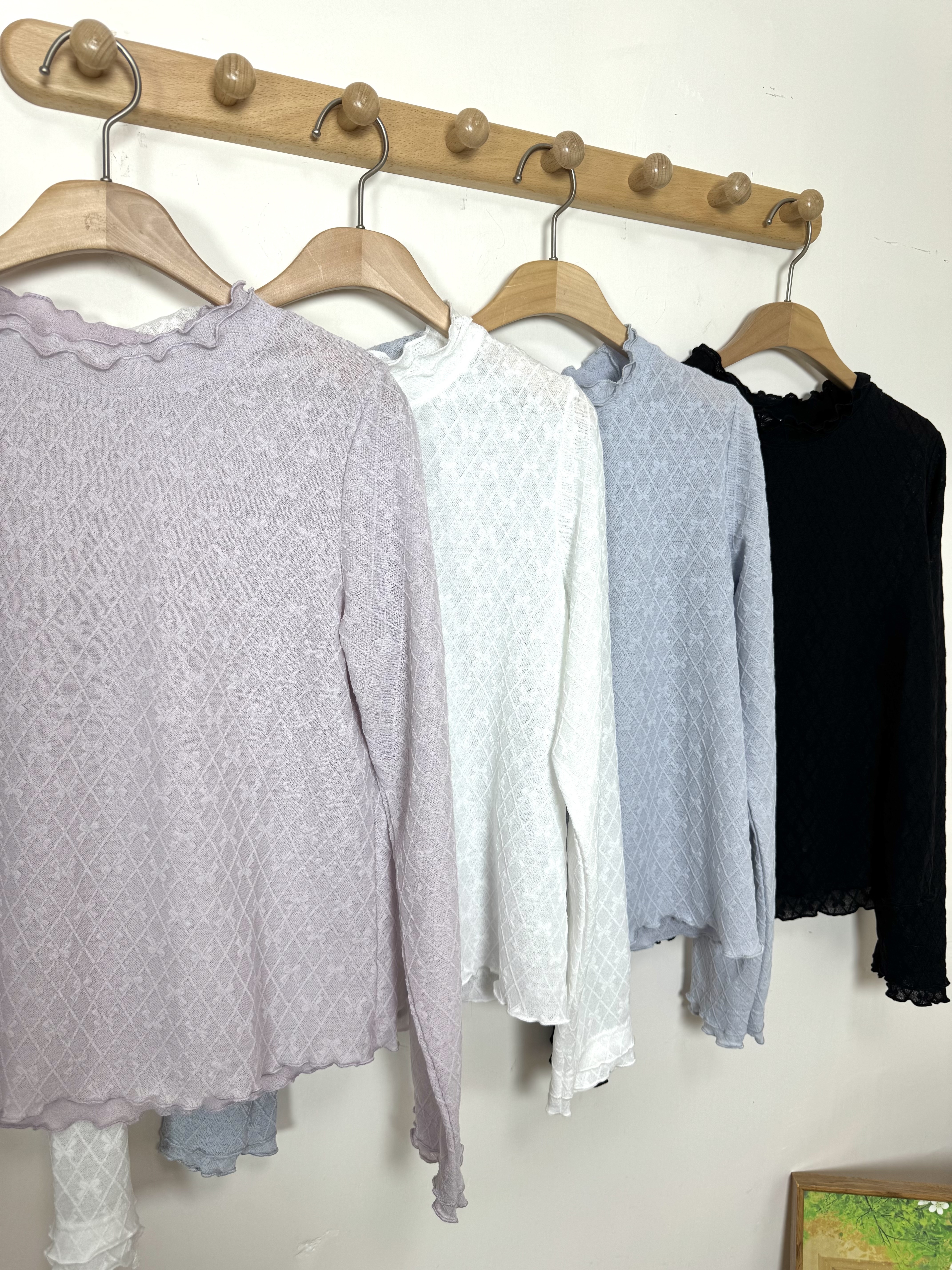 網格蝴蝶結捲邊Top