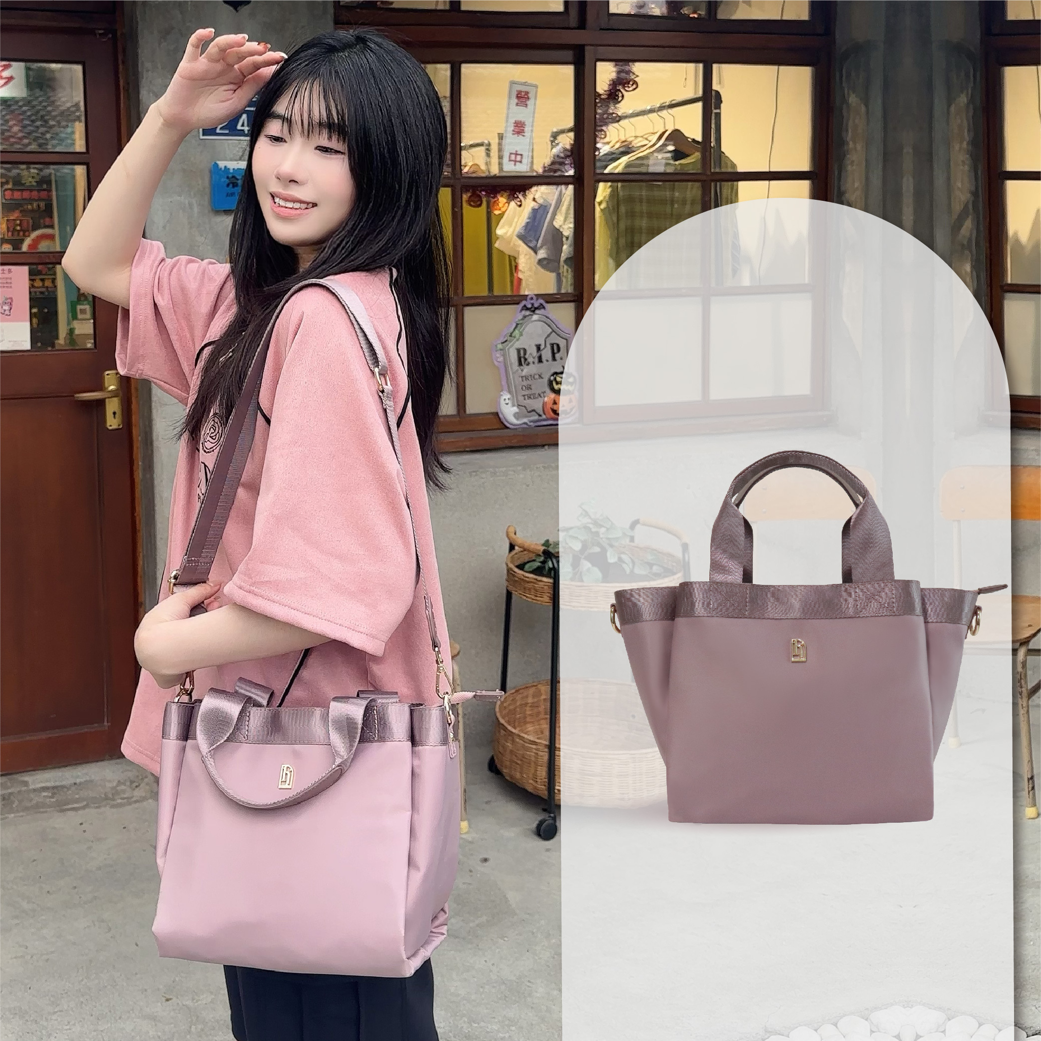 輕量尼龍托特包升級版-淡紫