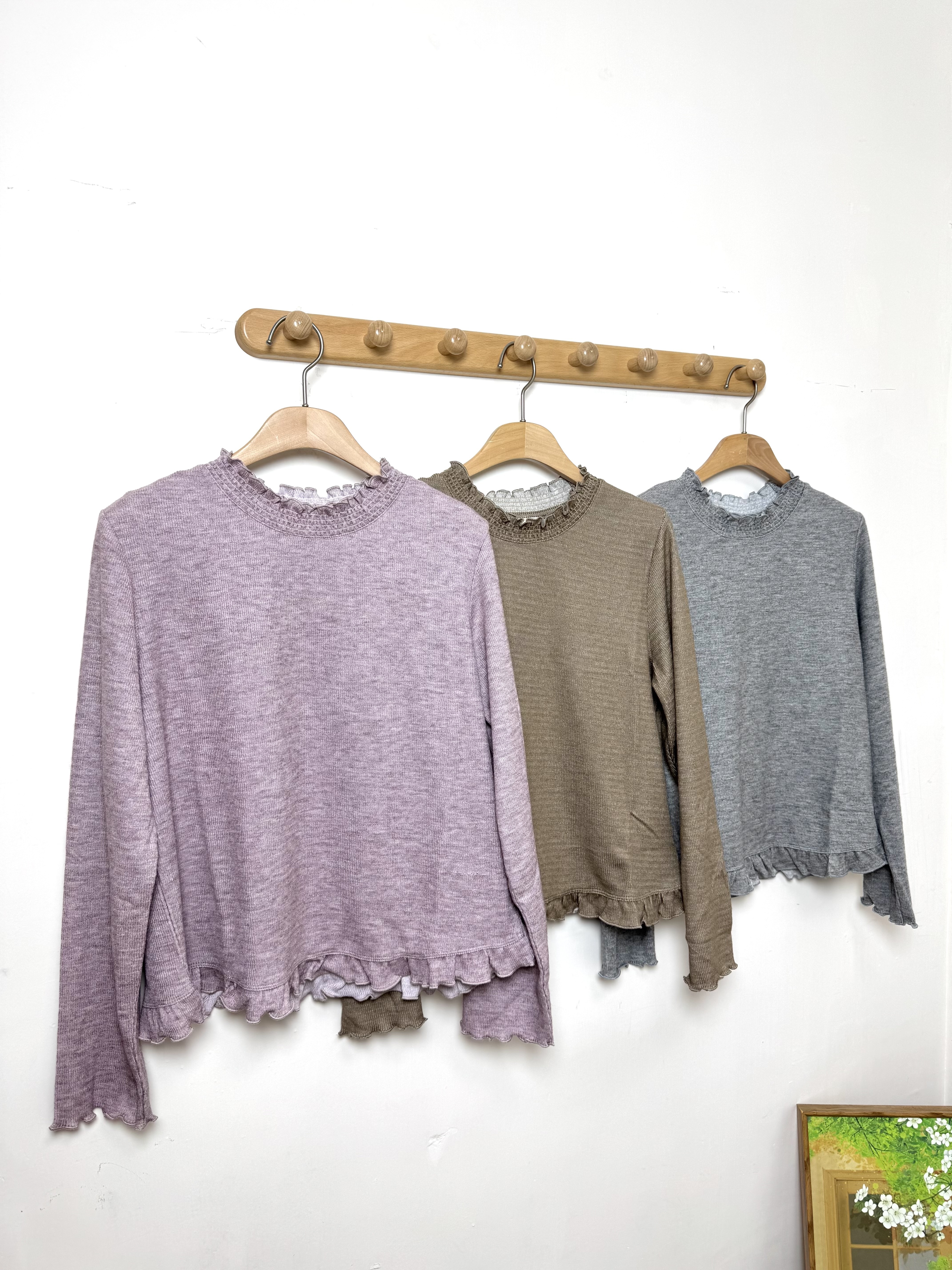 橡筋領花邊下擺混色Top