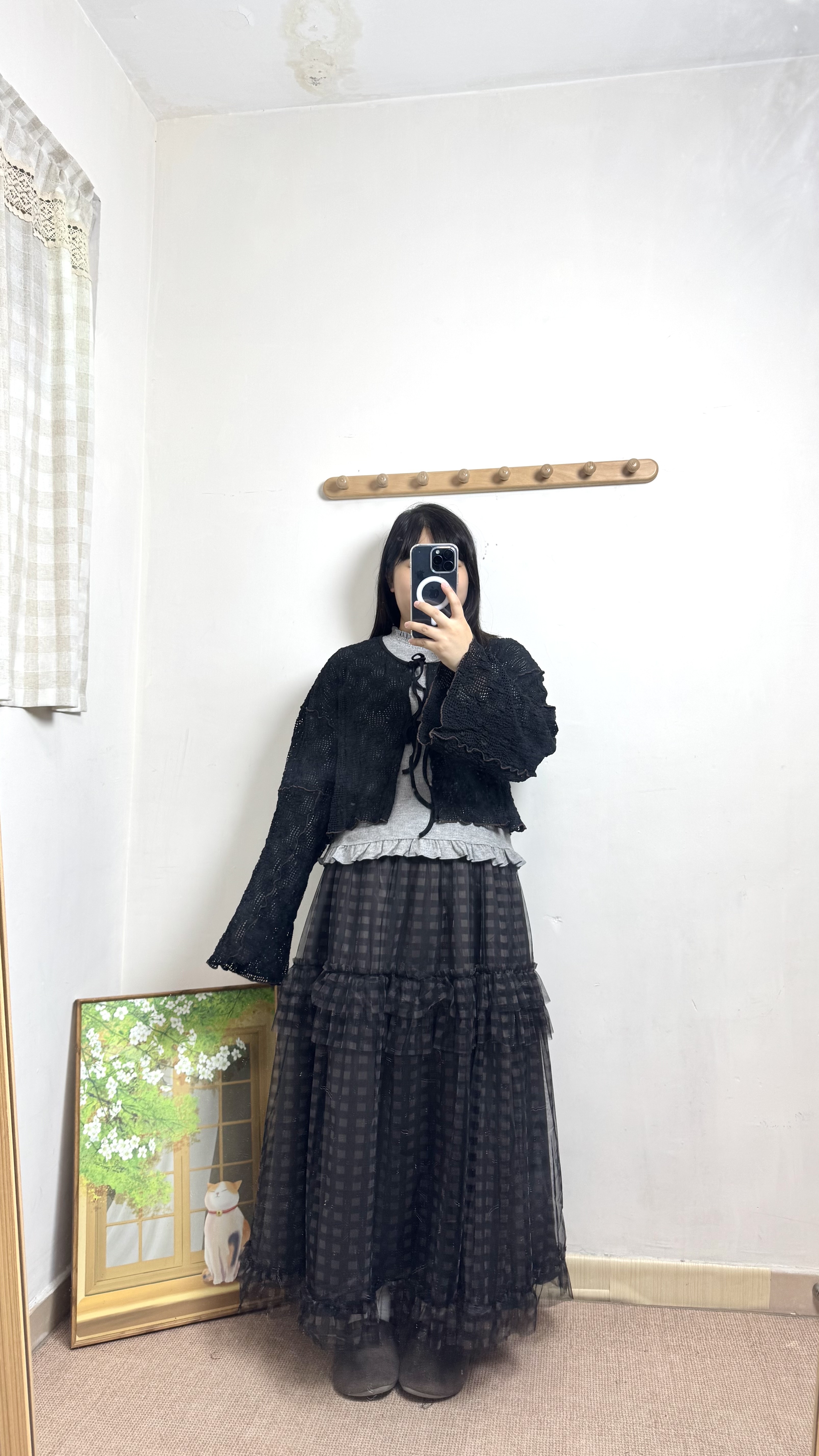 橡筋領花邊下擺混色Top