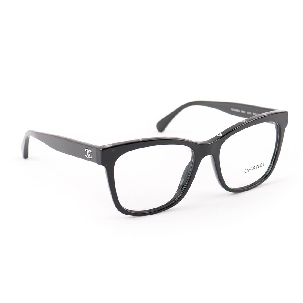 【CHANEL】CC Logo 銀字方框眼鏡 53mm (黑色)