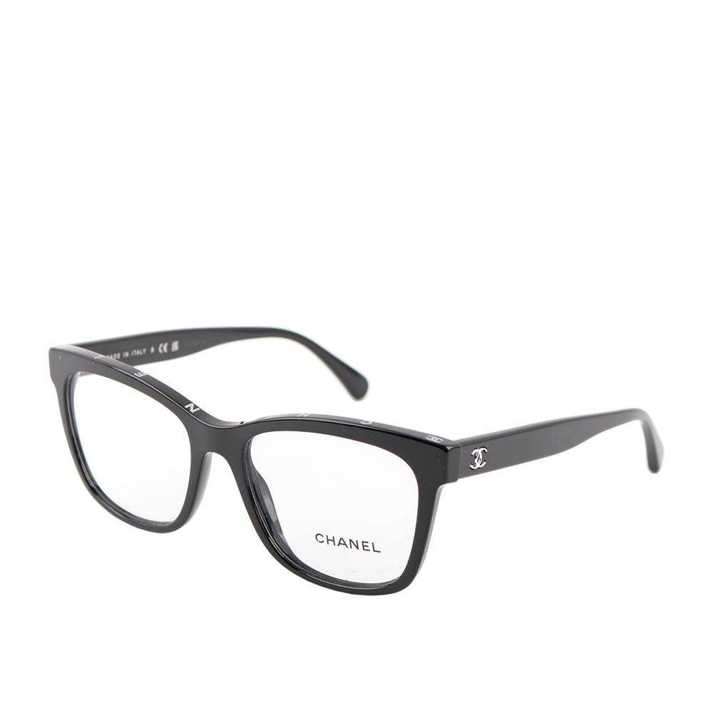 【CHANEL】CC Logo 銀字方框眼鏡 53mm (黑色)