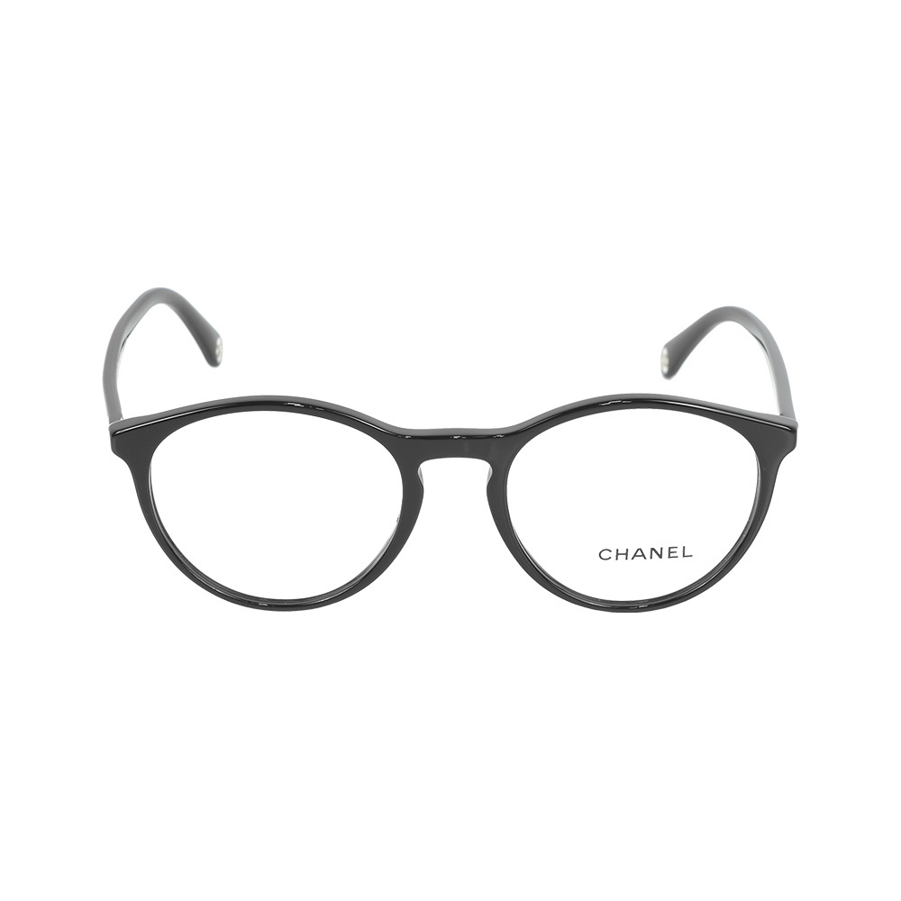 【CHANEL】金字Logo 框形平光眼鏡 51mm (黑色)