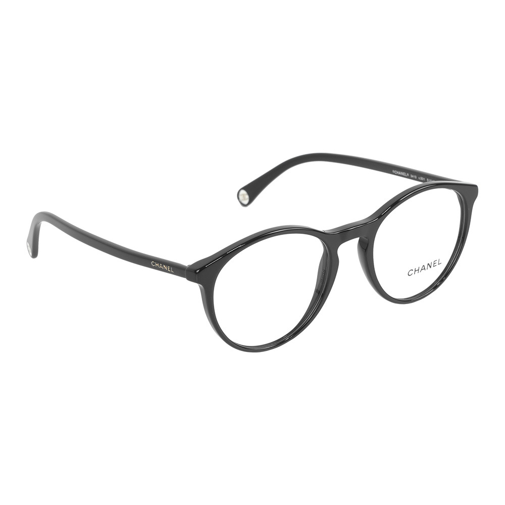 【CHANEL】金字Logo 框形平光眼鏡 51mm (黑色)