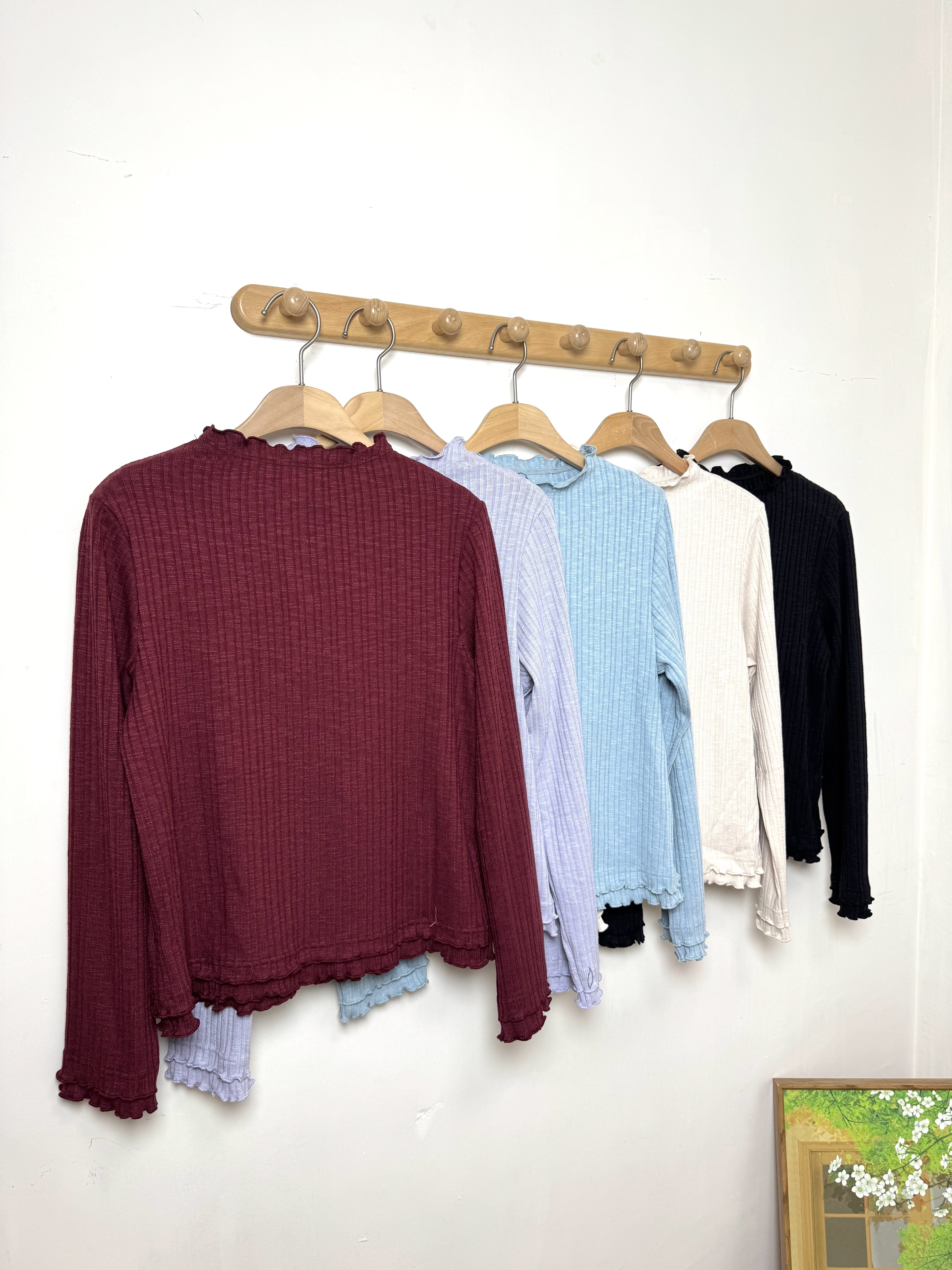 高領直紋長袖Top