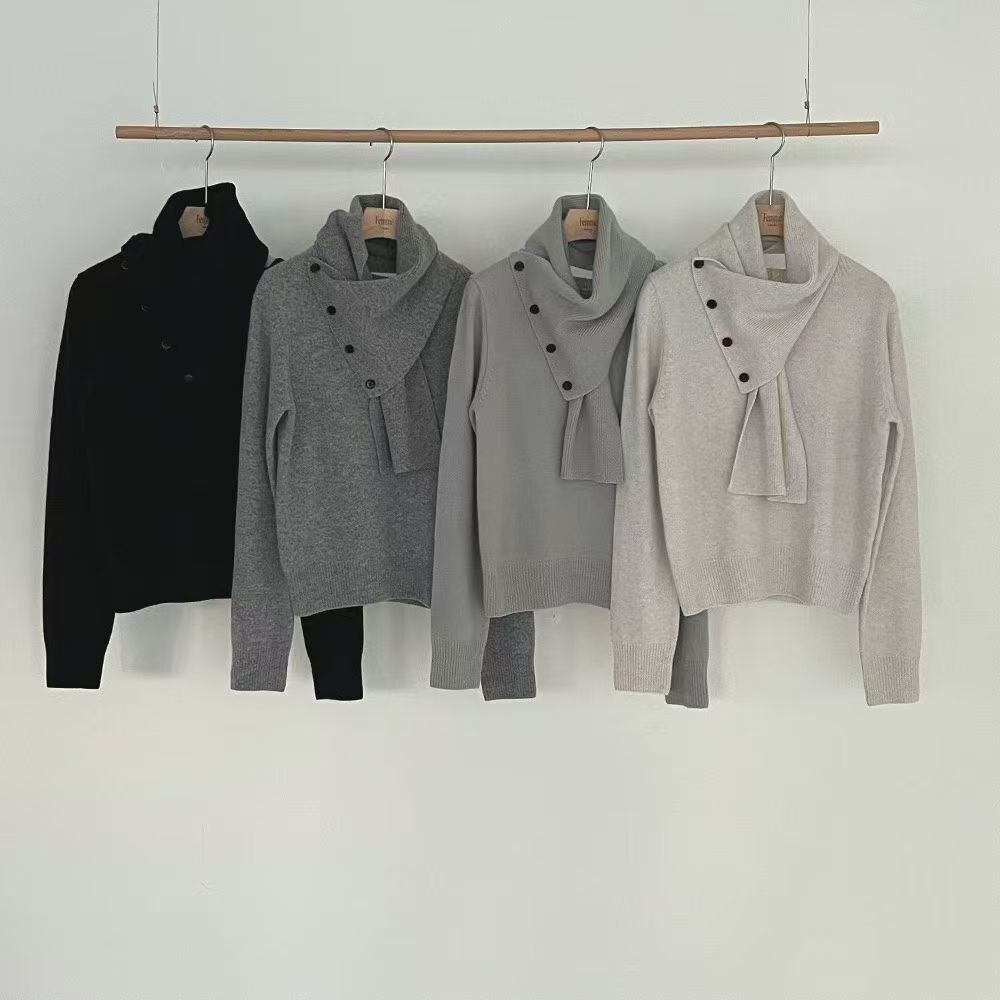 LF5221 側鈕圍巾設計打底羊毛衫