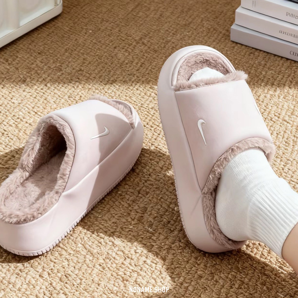 NIKE CALM ELEVATION FUR 小勾 厚底 麵包 毛絨絨 刷毛 拖鞋 (女款)