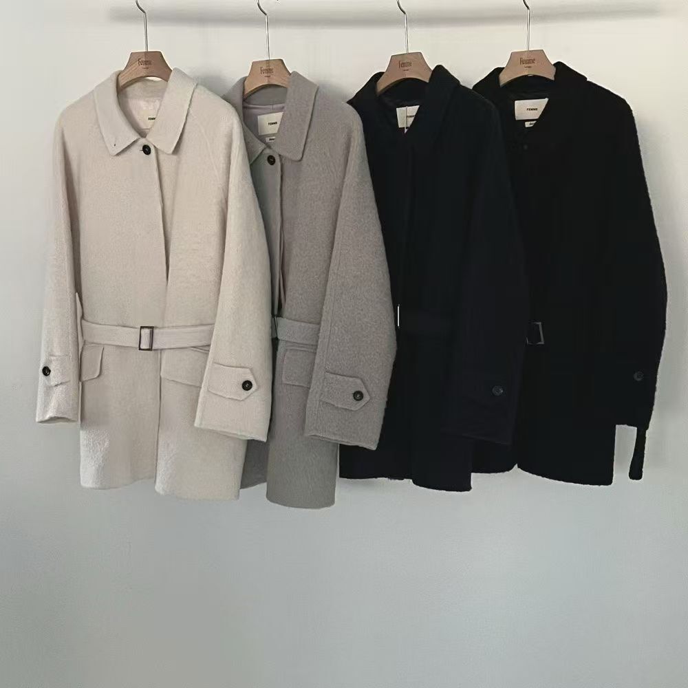 LF5223 發熱內里!!!反領羊毛腰帶毛呢大衣