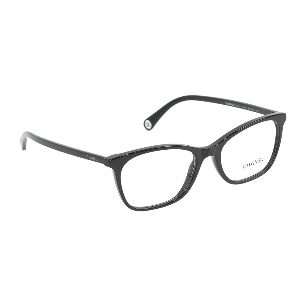 【CHANEL】銀字Logo 長方形平光眼鏡 52/54mm (黑色)