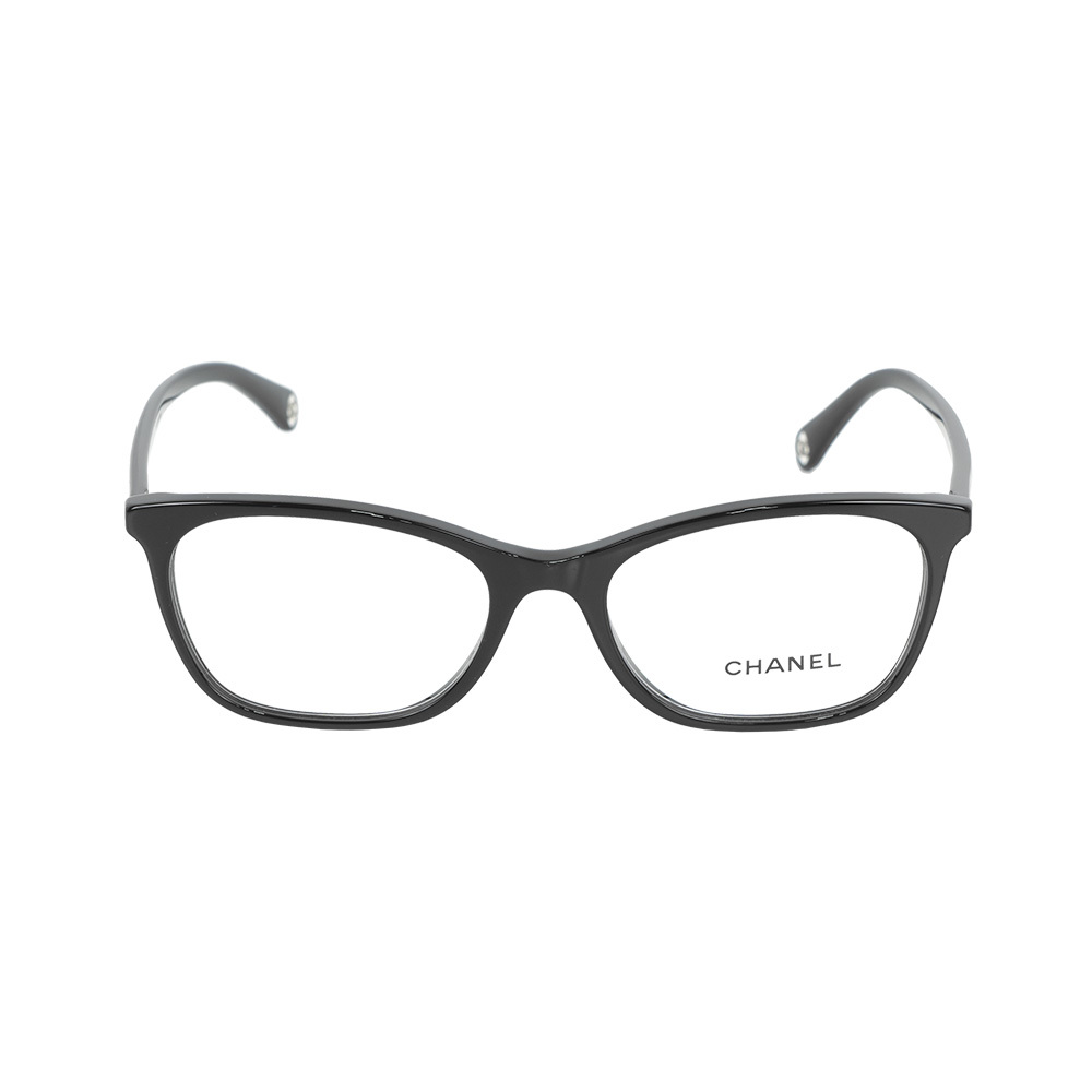 【CHANEL】銀字Logo 長方形平光眼鏡 52/54mm (黑色)